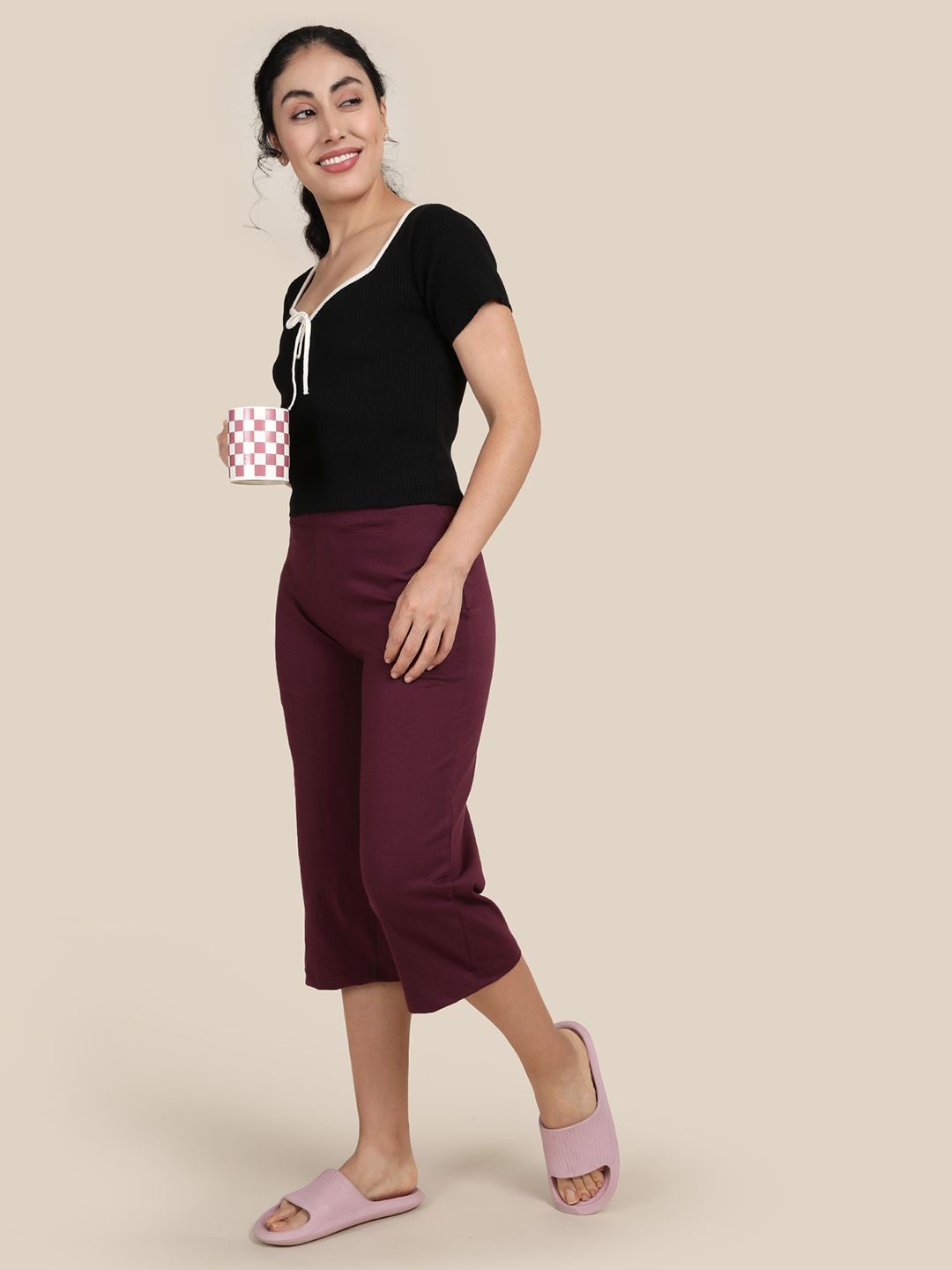 Kryptic Women Pure Cotton Relaxed Fit Lounge Capris