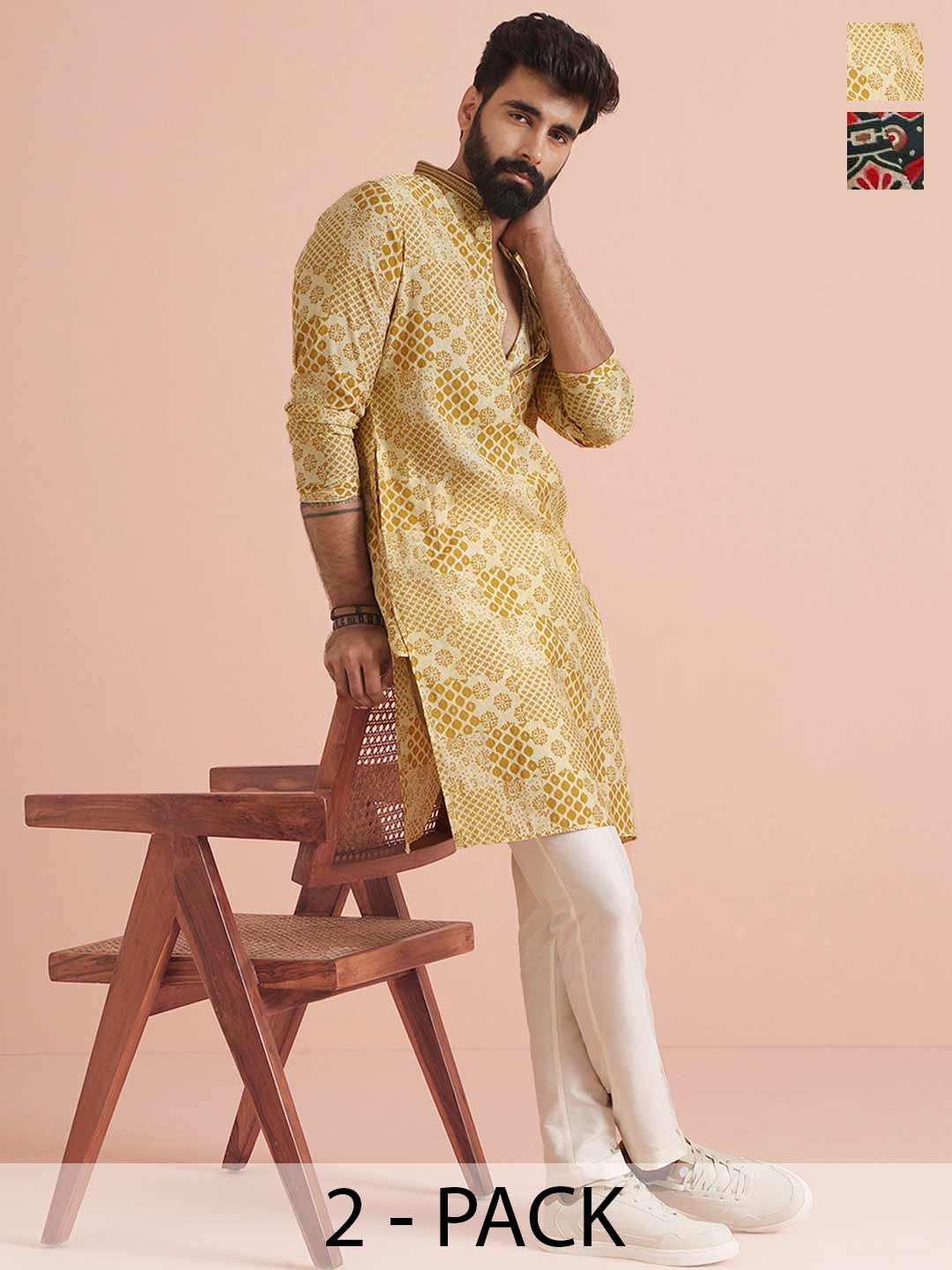 KISAH Pack of 2 Ethnic Motifs Printed Kurtas