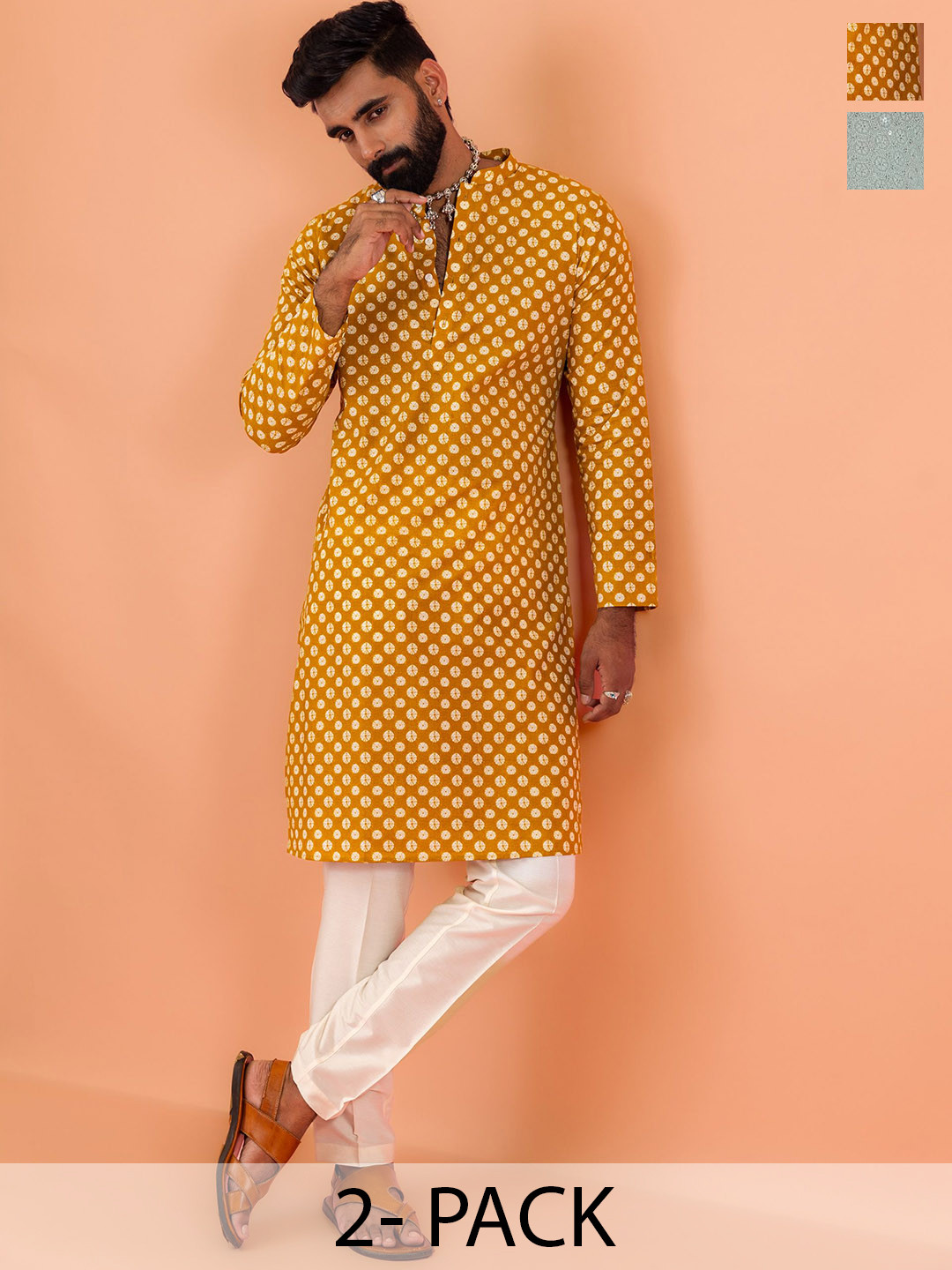 KISAH Pack of 2 Embroidered & Printed Kurtas