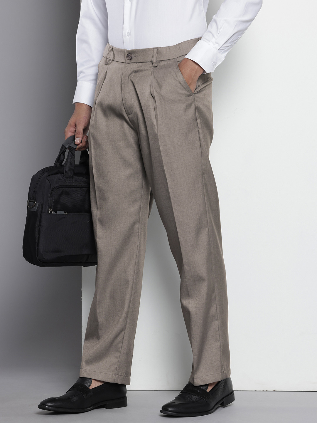 The Indian Garage Co. X Men Relaxed Straight Fit Textured Pleated Formal Trousers