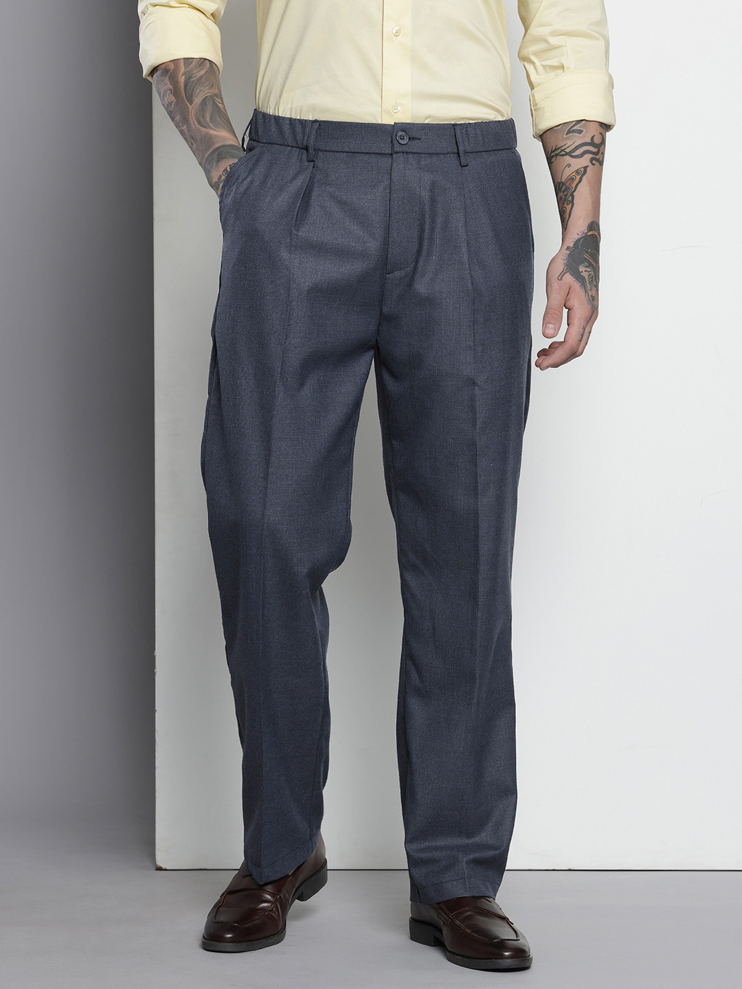 The Indian Garage Co. X Men Relaxed Straight Fit Textured Pleated Formal Trousers