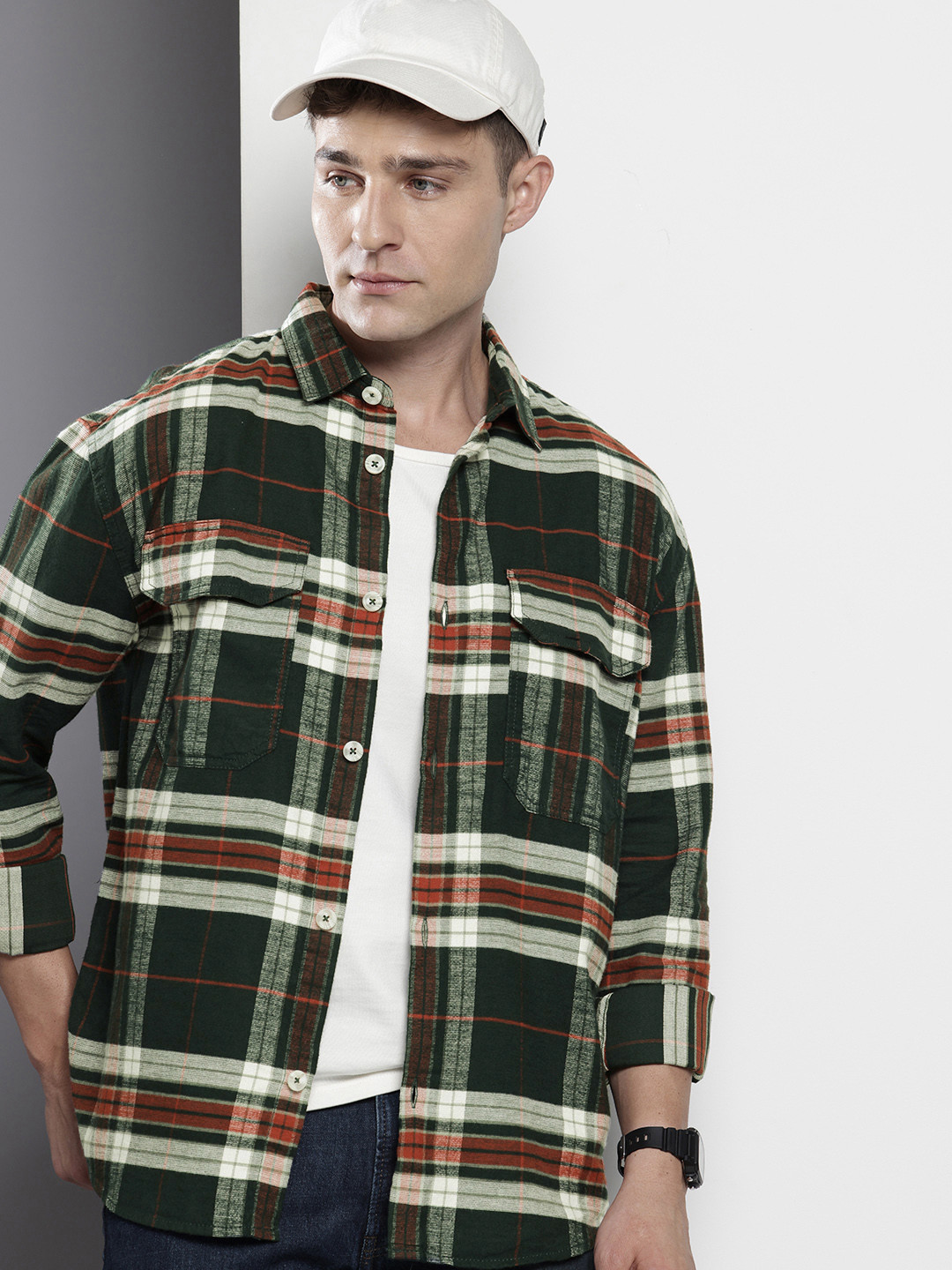 The Indian Garage Co Men Regular Fit Checkered Double Flap Casual Shirt