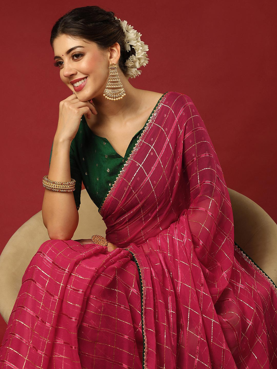 Satrani Woven Design Zari Georgette Saree