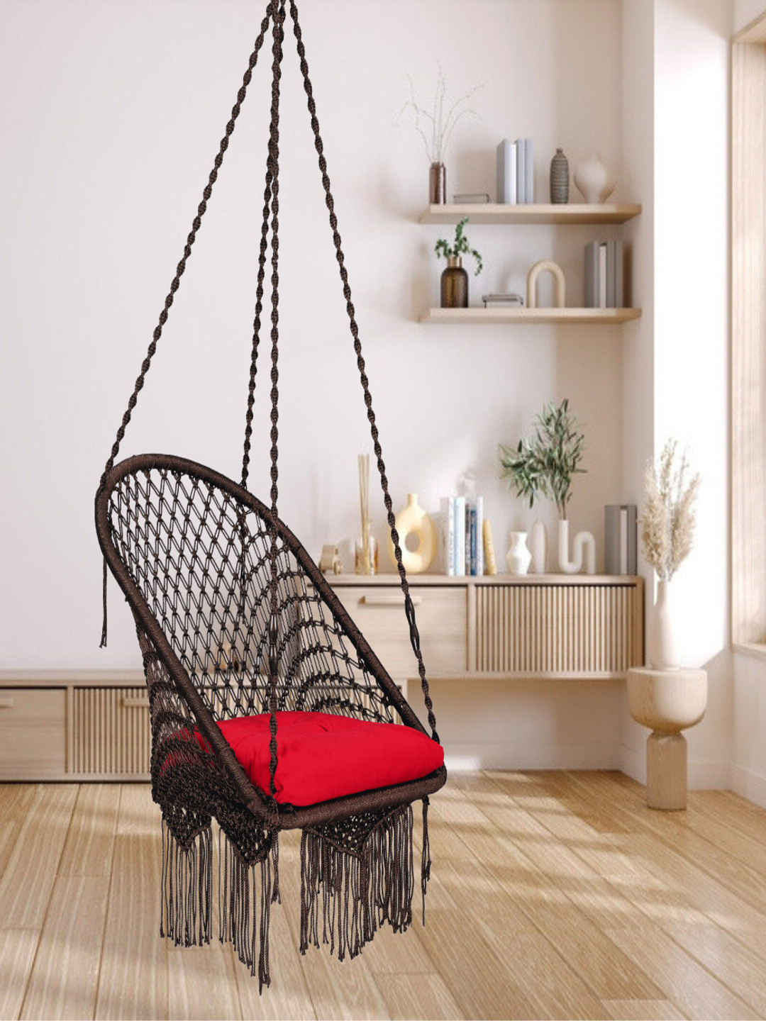 Patiofy Premium Black & Red U-Seater Comfortable Hammock Swing Chair With Cushion