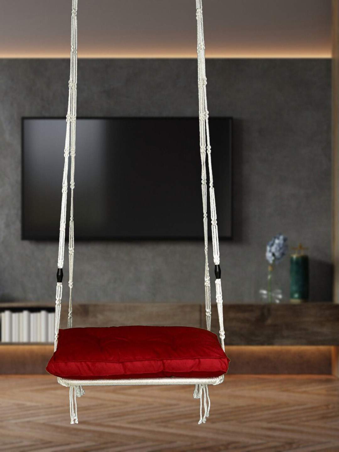 Patiofy Premium White & Red Comfortable Slab Hammock Swing Chair With Cushion