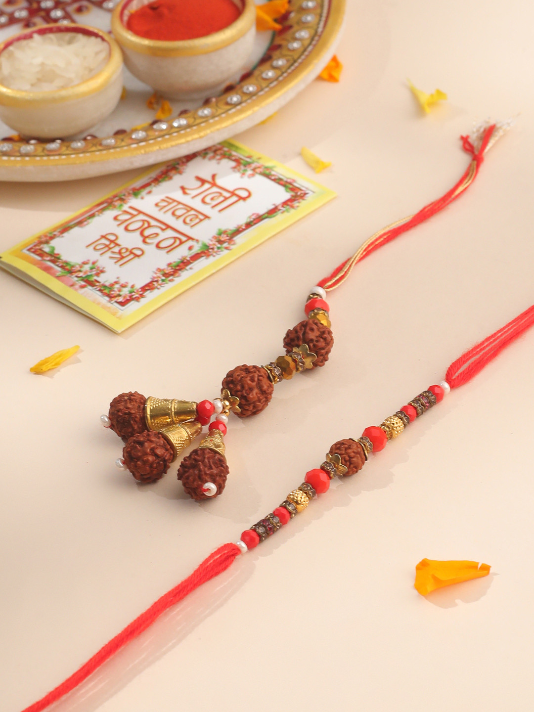 NVR Set of 2 Multicolor Rudraksh & Beads Bhaiya Bhabhi Rakhi with Roli Chawal Chandan