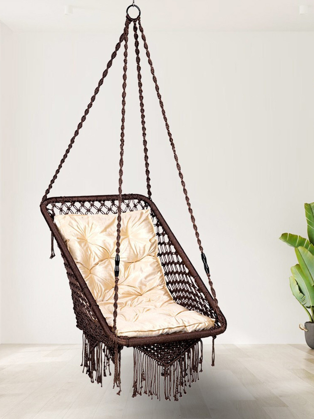 Patiofy Premium Brown Square-Shaped Comfortable Hammock Swing Chair With Cushion