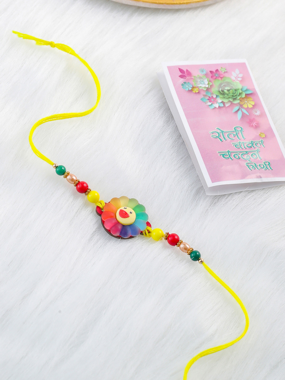 NVR Kids Multicolor Artificial Beads Rakhi with Roli Chawal Chandan & Mishri