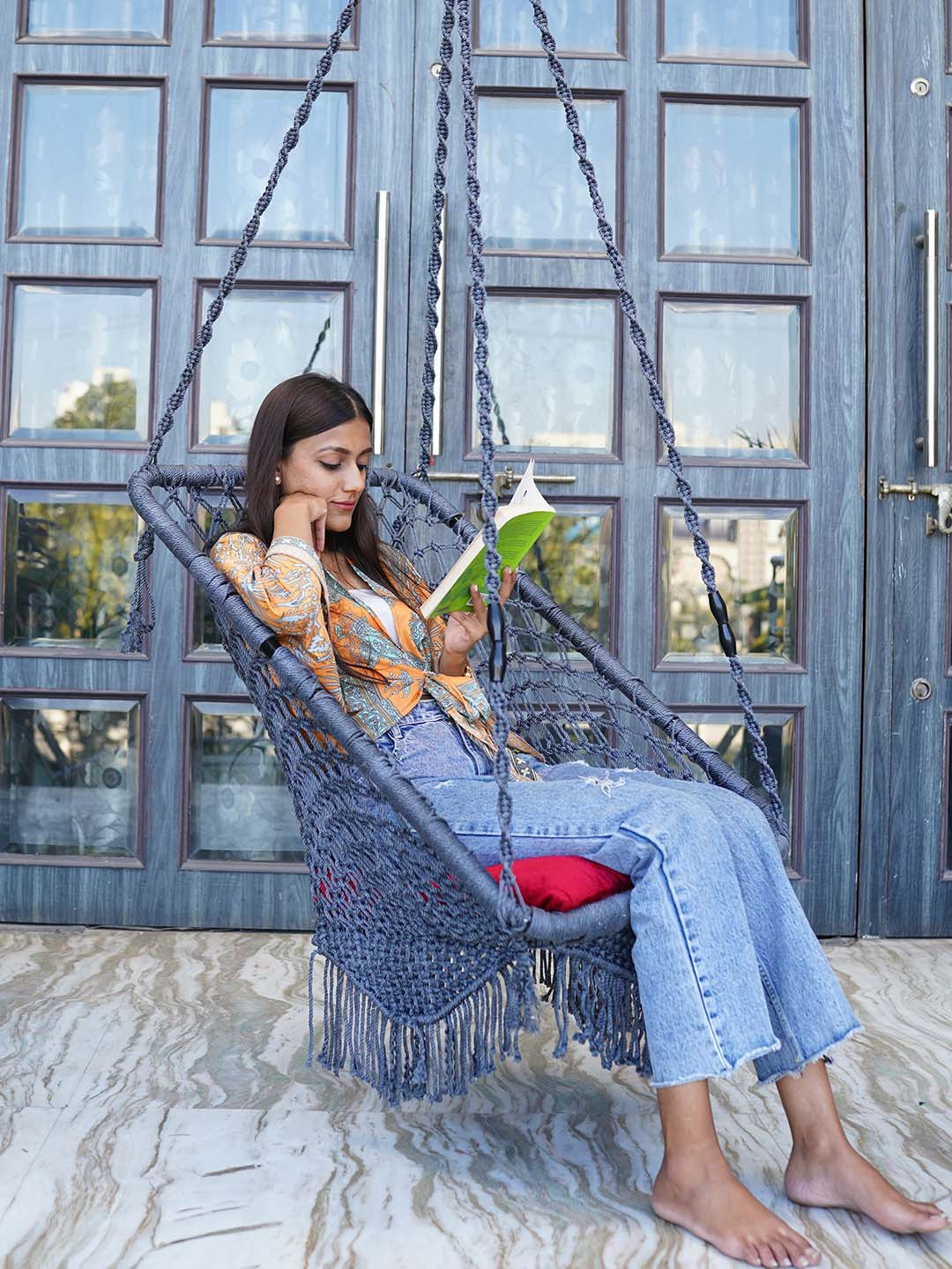 Patiofy Premium Grey & Red Comfortable Hammock Swing Chair With Cushion