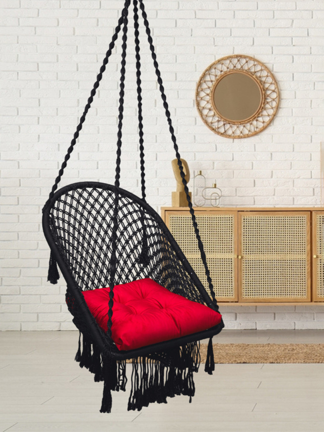 Patiofy Premium Black & Red U-Shaped Comfortable Hammock Swing Chair With Cushion