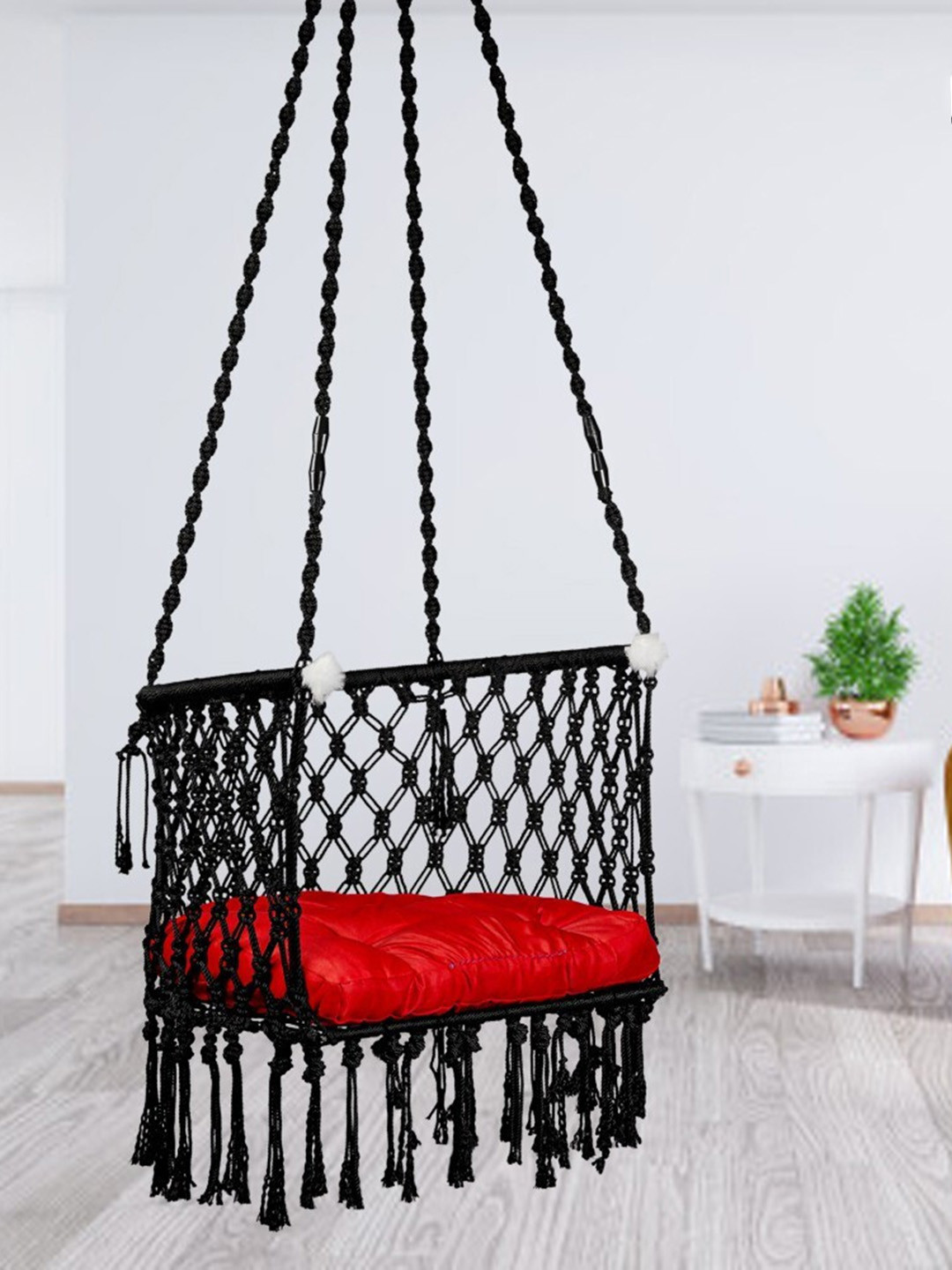 Patiofy Premium Black & Red C-Shaped Comfortable Hammock Swing Chair With Cushion