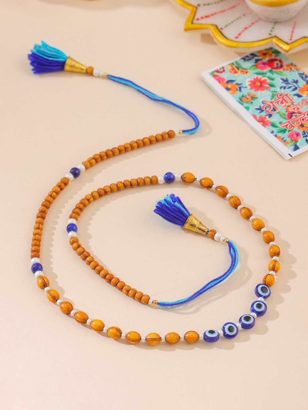 NVR Unisex Evil Eye Multicolor Thread Rakhi With Roli Chawal