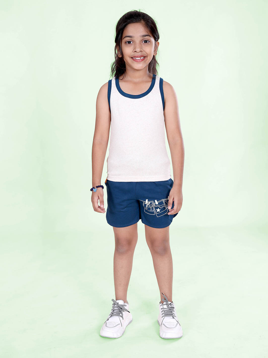 KiddoPanti Girls Printed Rib Racer Back Top & Shorts Clothing Set