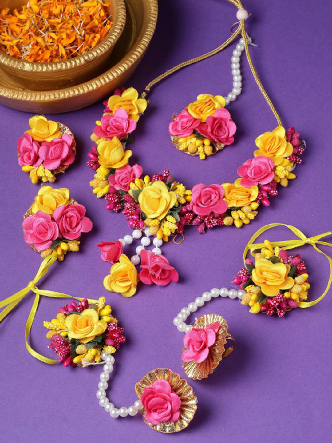 AGARWALPRODUCT Flower Bridal Haldi-Mehndi-Baby Shower Jewellery Set