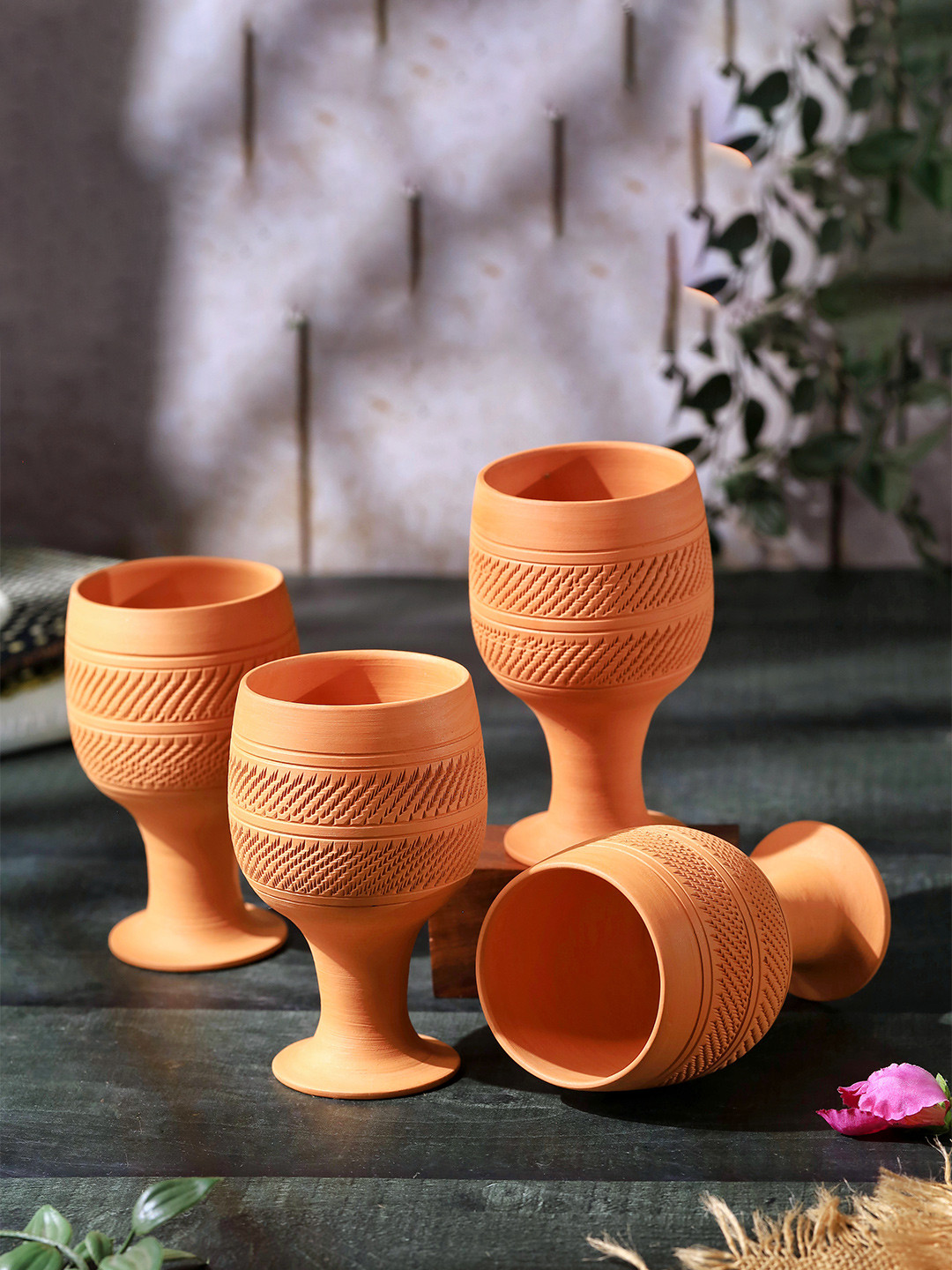 The handicraftian Set Of 4 Orange-Colored Terracotta SPECIAL JUICE Glasses