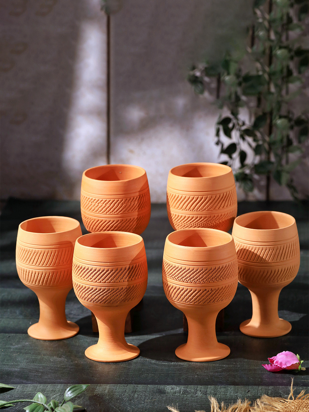 The handicraftian Set of 6 Orange-Coloured Terracotta SPECIAL JUICE Glasses