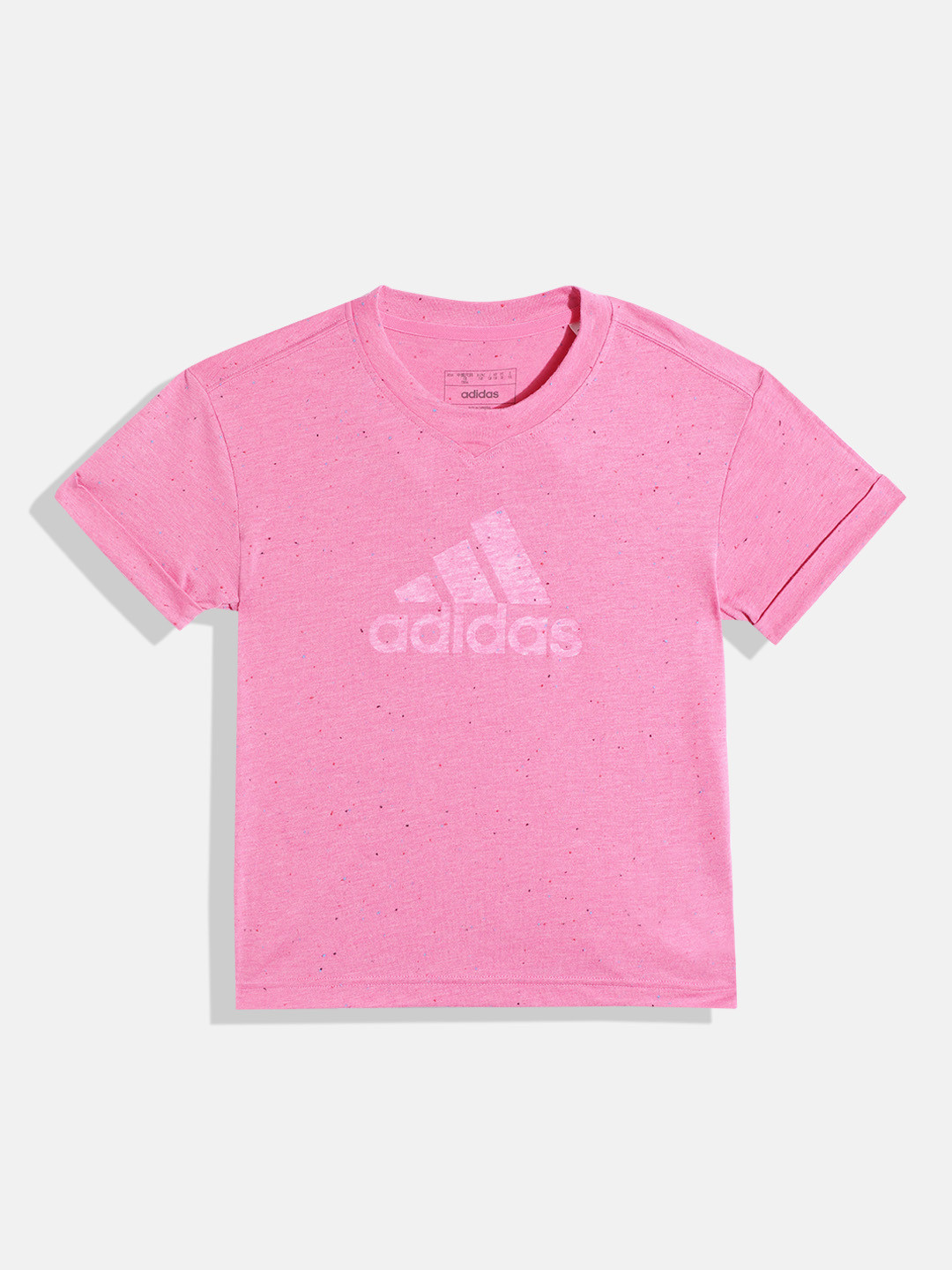 ADIDAS Girls Brand Logo Printed Pulse Magenta Mel T-shirt