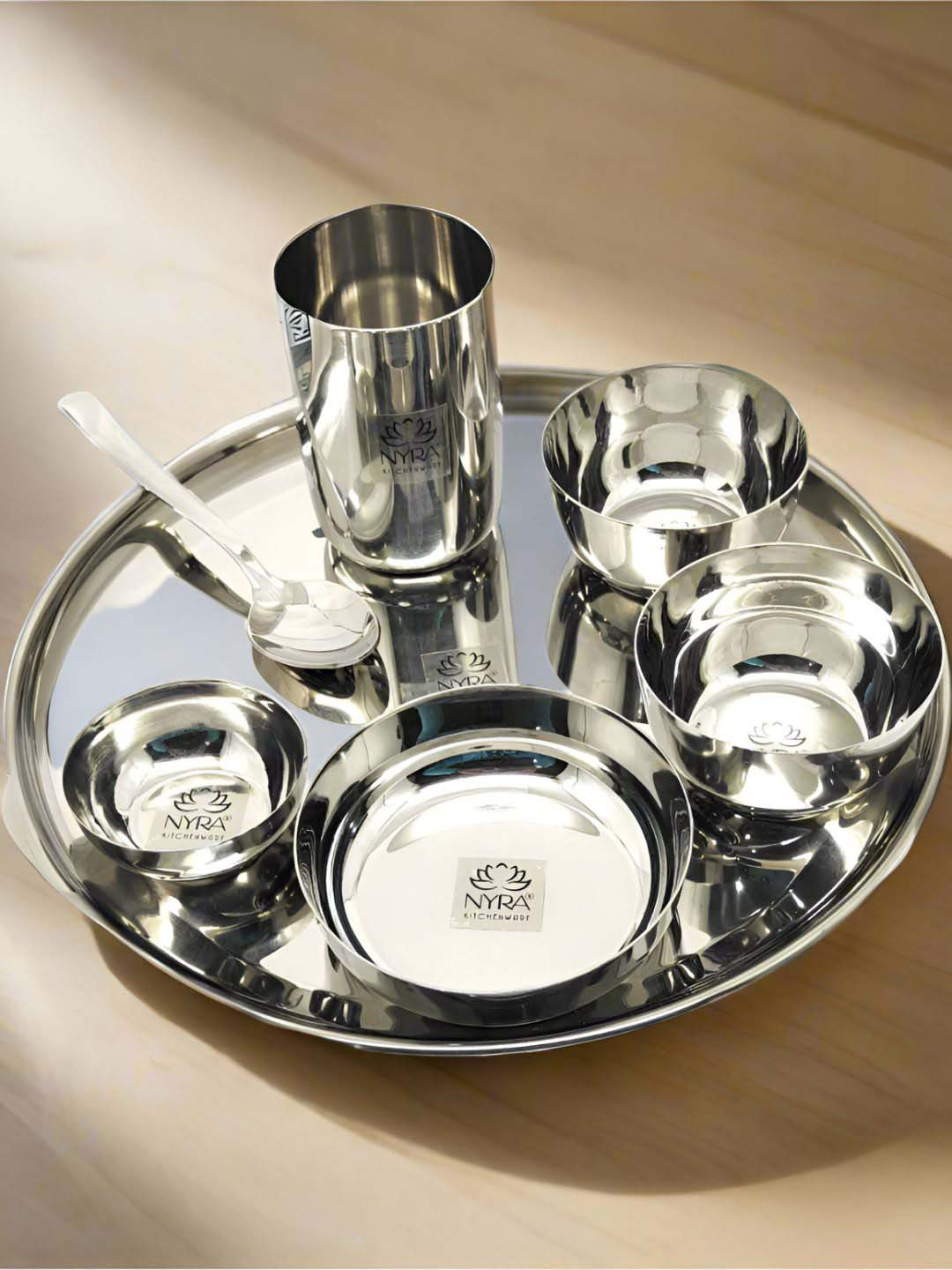 Nyra Kitchenware Premium Steel Solid Stainless Steel Dishwasher Safe 7 Piece Dinner Set