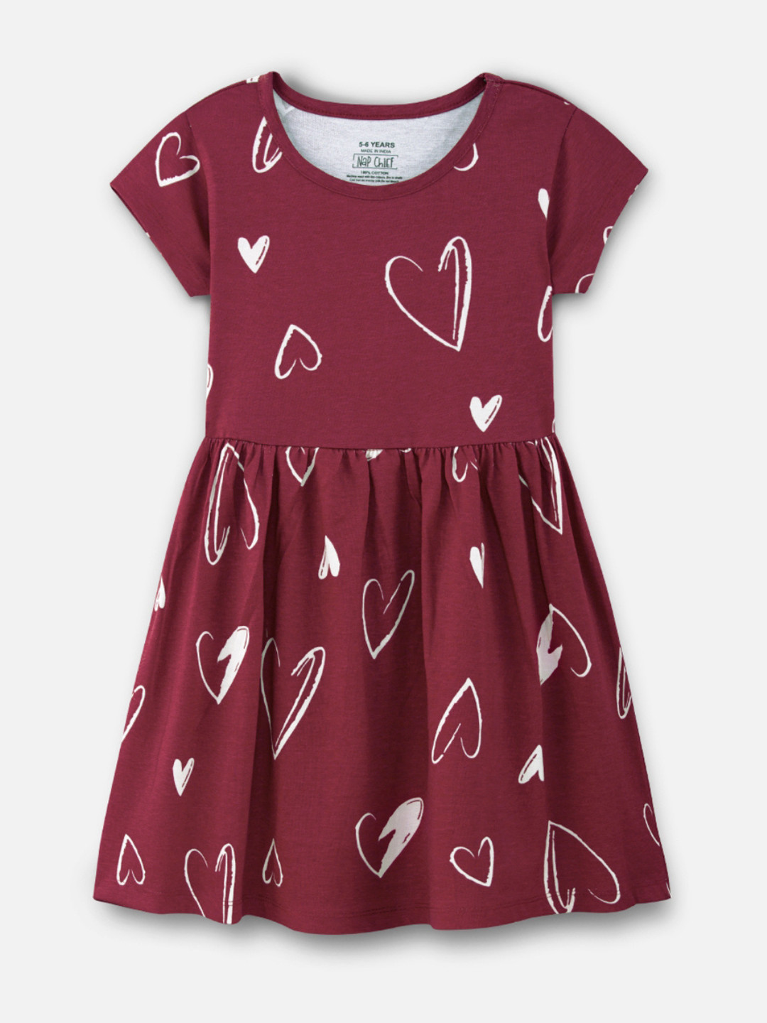 Nap Chief Girls Sketchy Heart Printed Relaxed Fit Pure Cotton Fit & Flare Dress