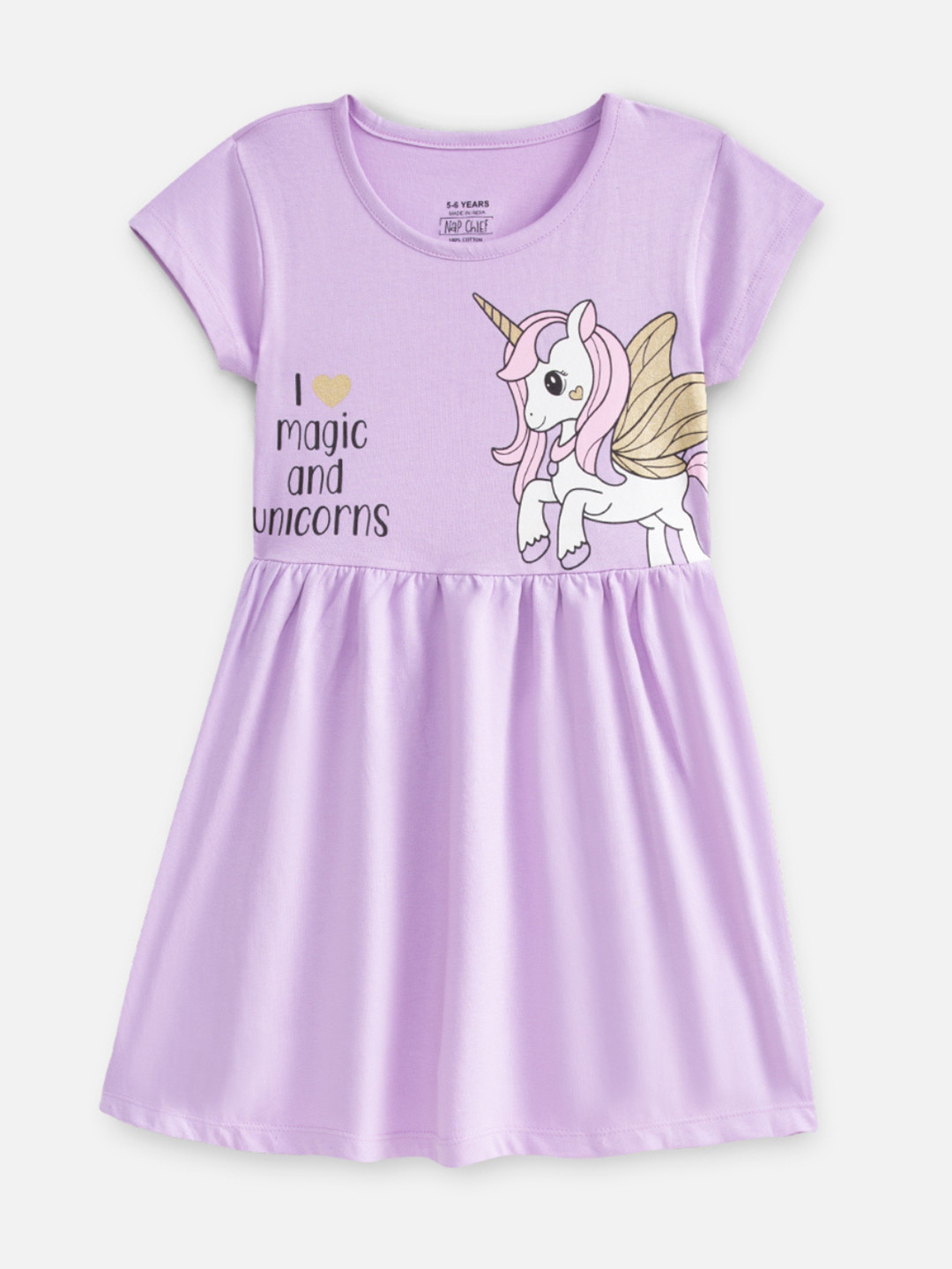 Nap Chief Girls Magic and Unicorns Printed Relaxed Fit Pure Cotton Fit and Flare Dress