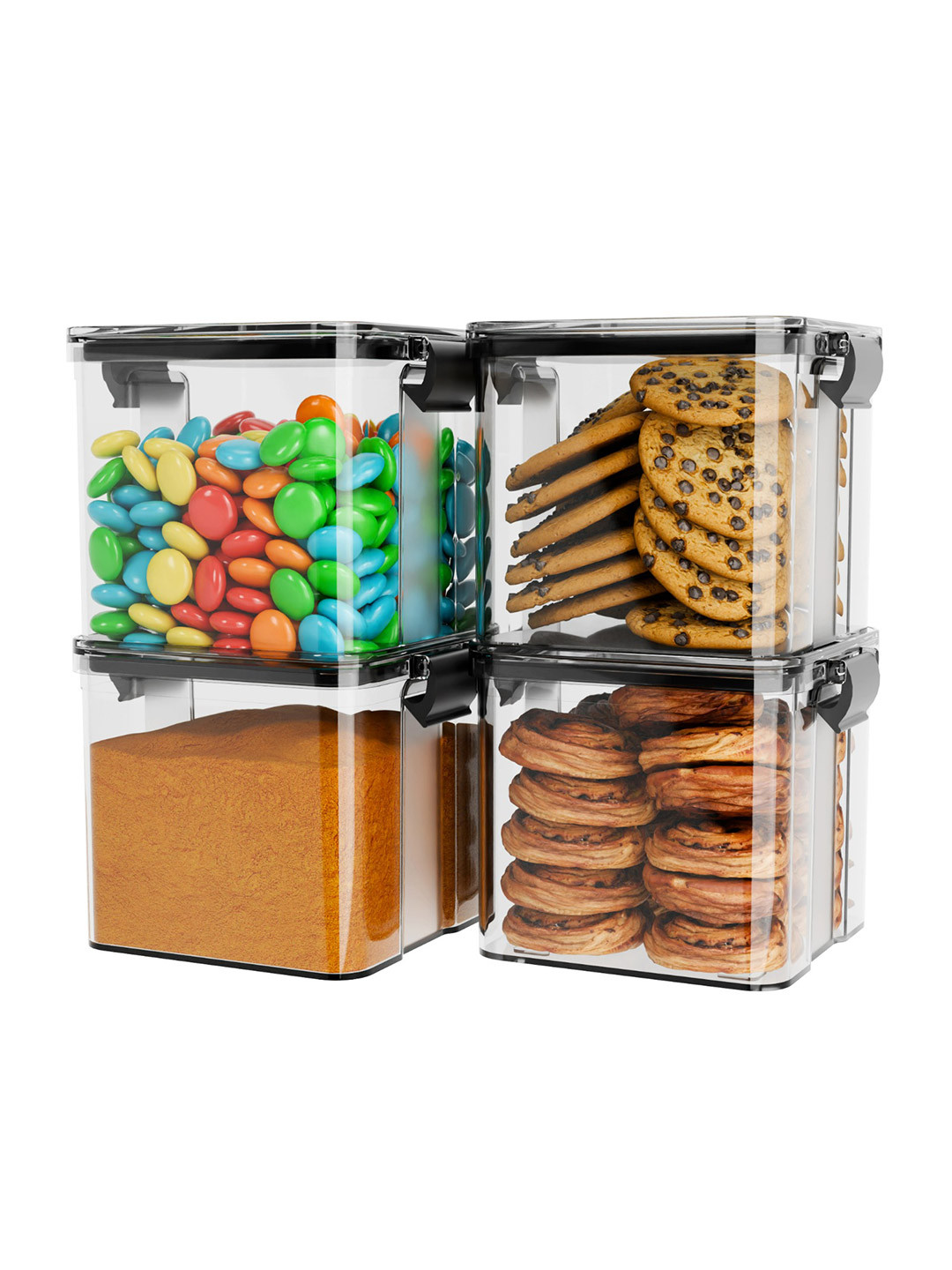 Tex-Ro Black Plastic Air Tight 4 Piece Clip-On Canister-700ml