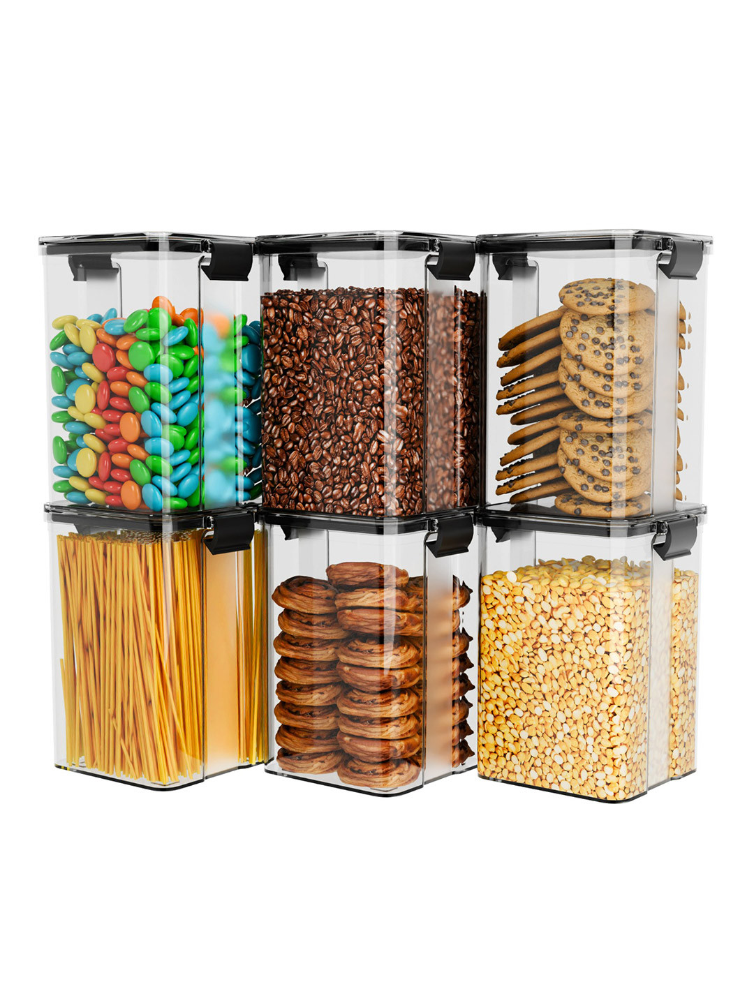 Tex-Ro Black Plastic Air Tight 6 Piece Clip-On Canister-1.1L