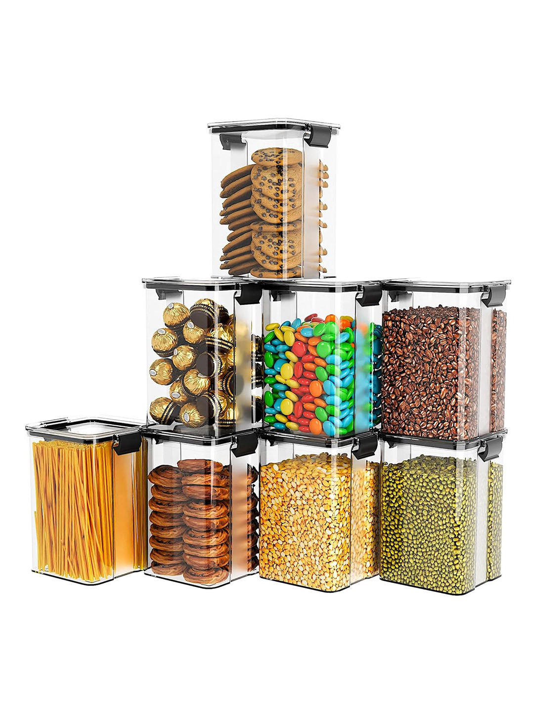 Tex-Ro Black Plastic Air Tight 8 Piece Latch Canister-1.1L