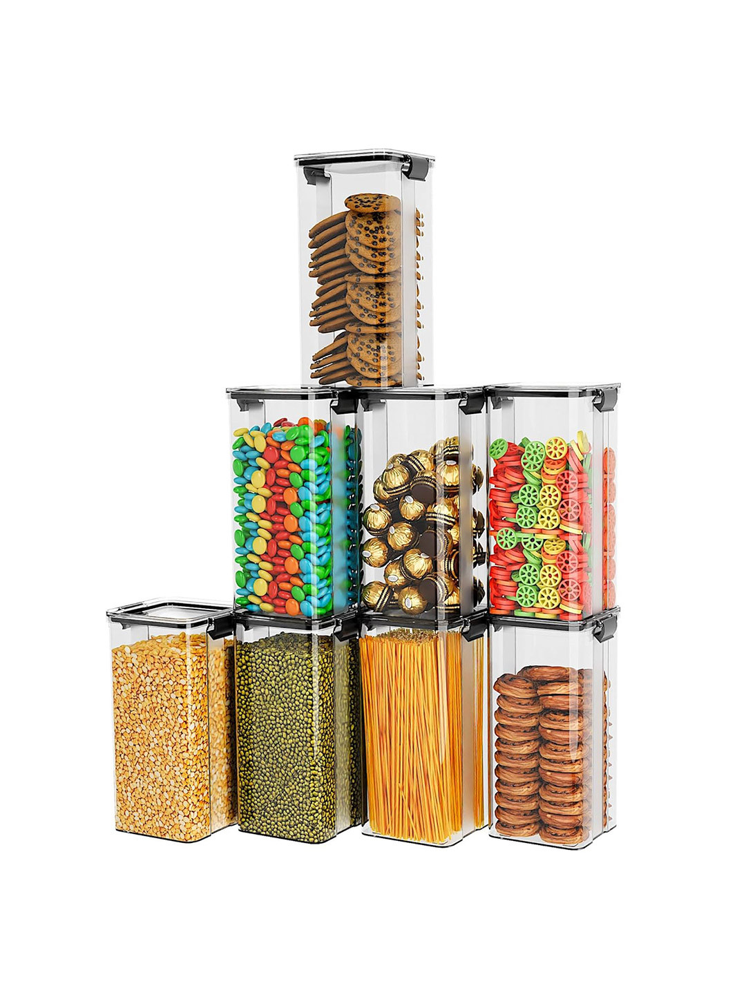 Tex-Ro Black Plastic Air Tight 8 Piece Clip-On Canister-1.7L