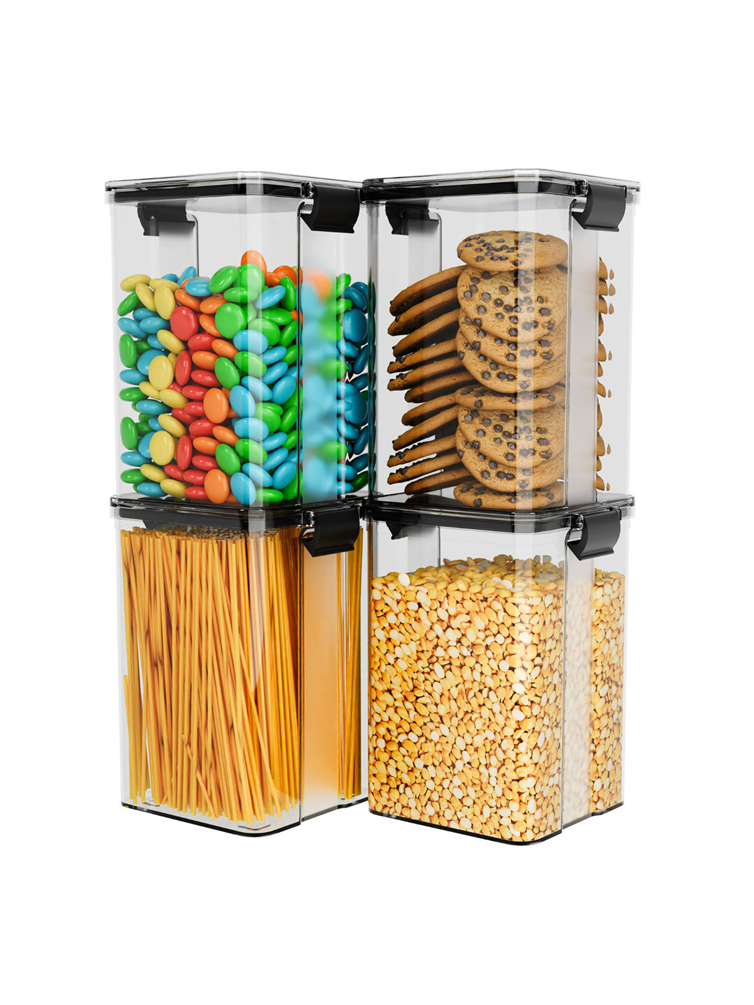 Tex-Ro Black Plastic Easy To Clean 4 Piece Clip-On Canister-1.1L