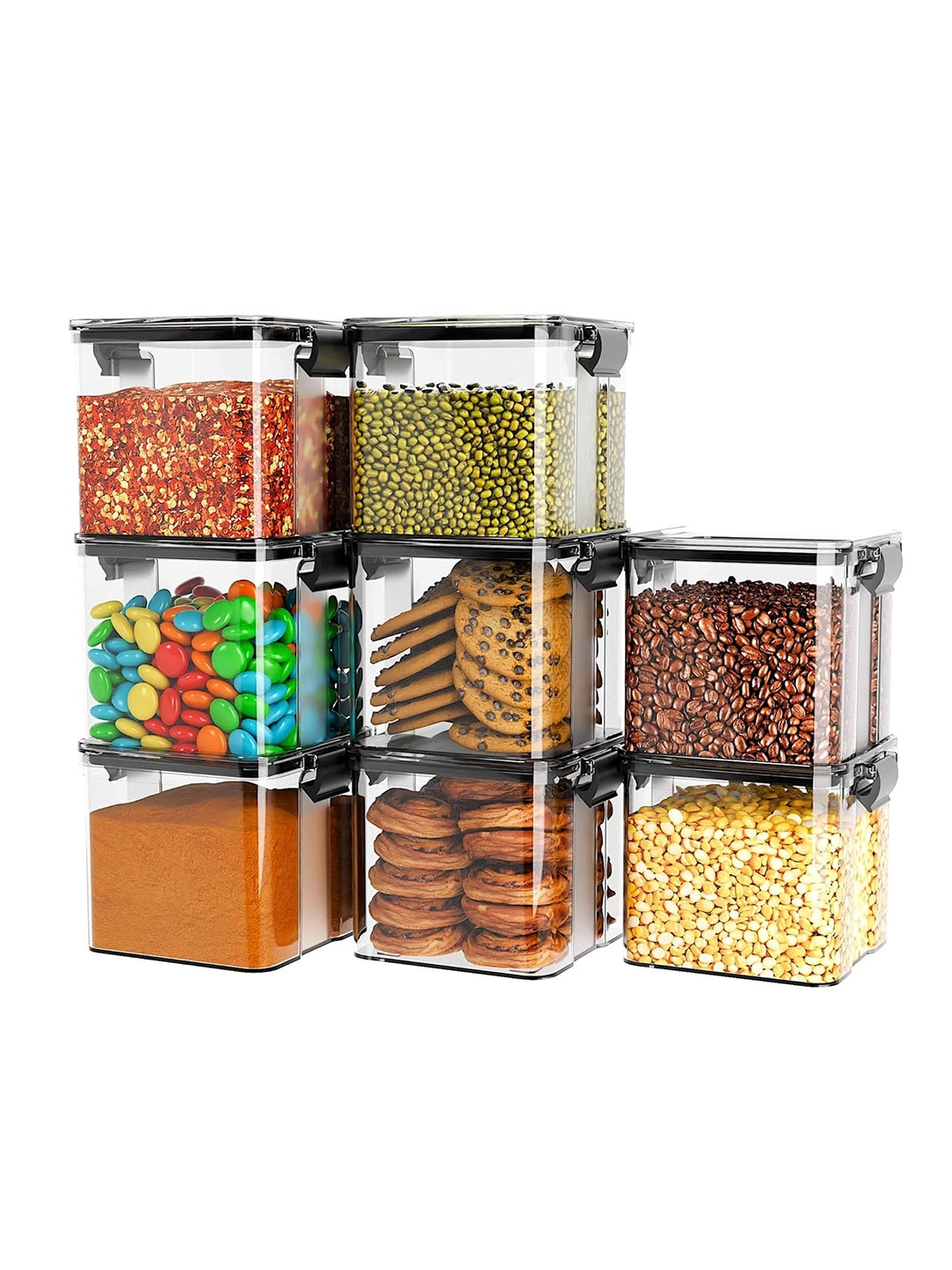 Tex-Ro Black Plastic Air Tight 8 Piece Clip-On Canister-700ml