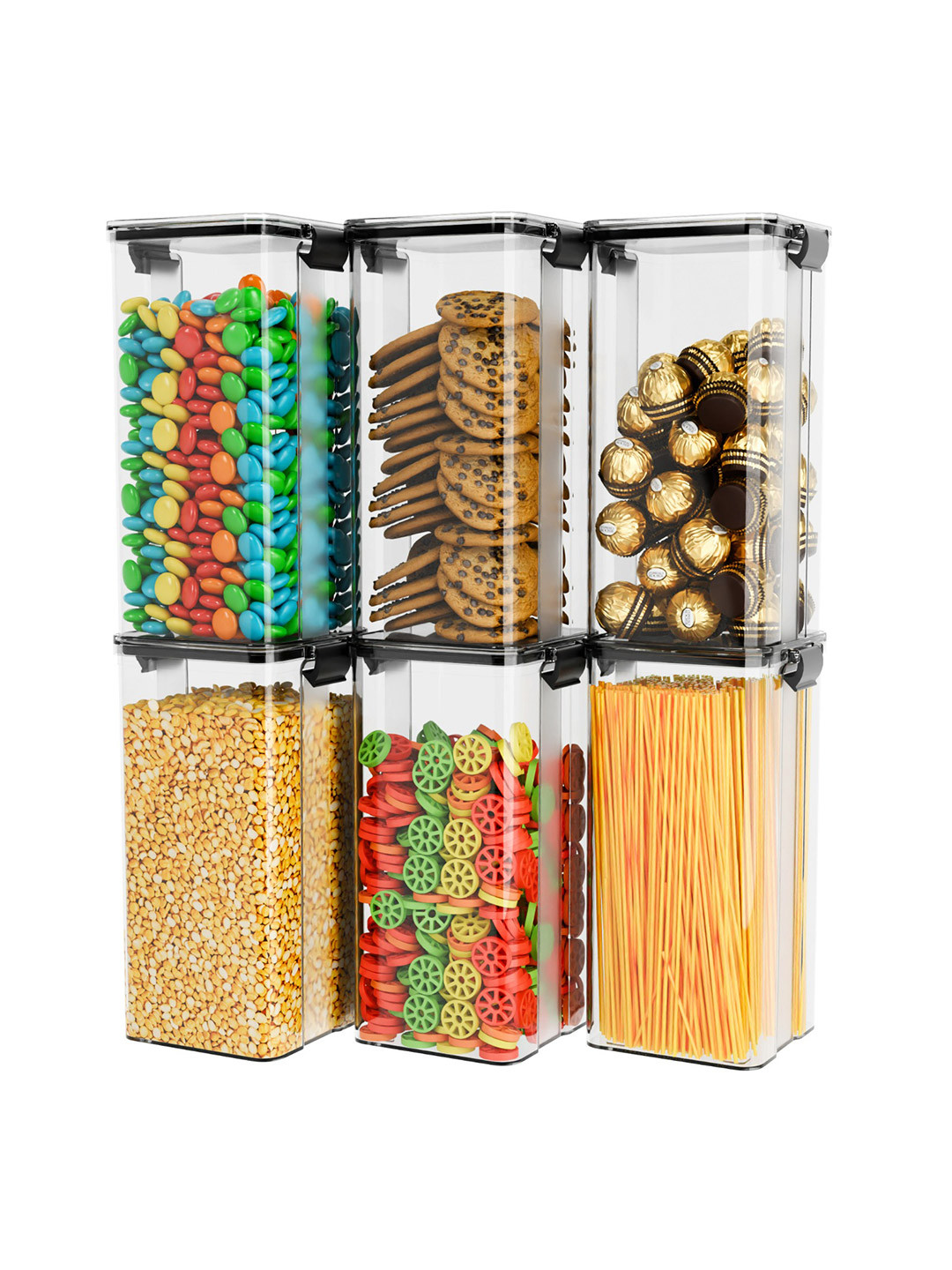 Tex-Ro Black Plastic Air Tight 6 Piece Clip-On Canister-1.7L