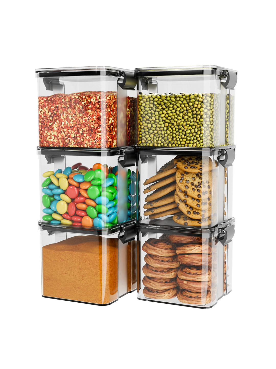 Tex-Ro Black Plastic Air Tight 6 Piece Flip Top Canister-700ml