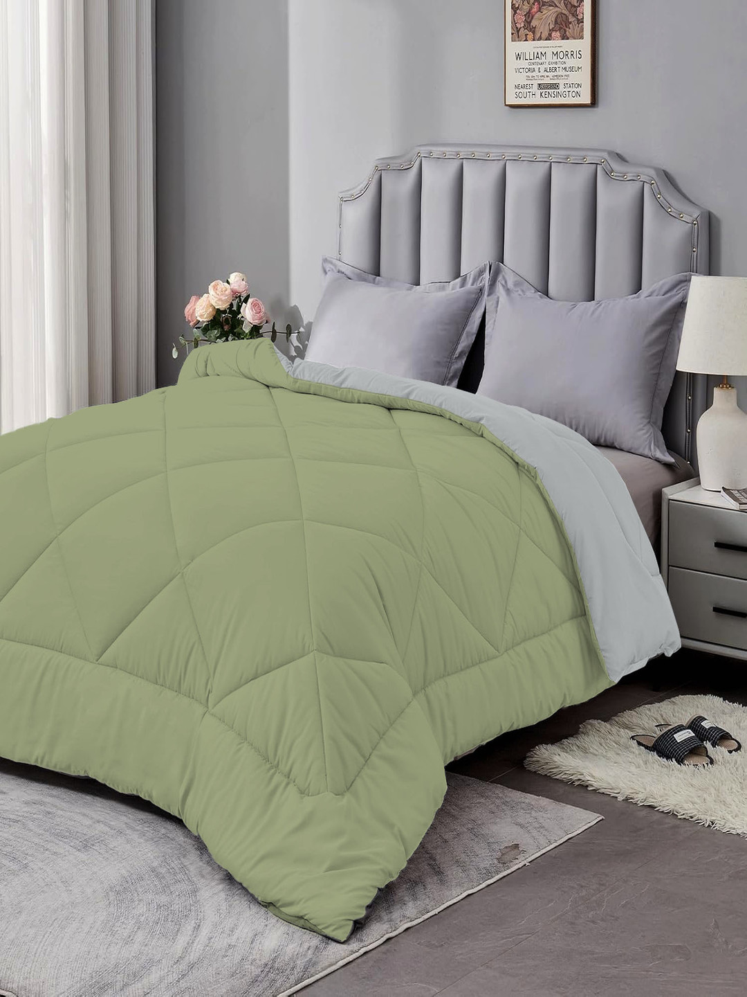 ELEGANT WEAVERS Green & Grey Microfiber 210 GSM Double Bed Comforter