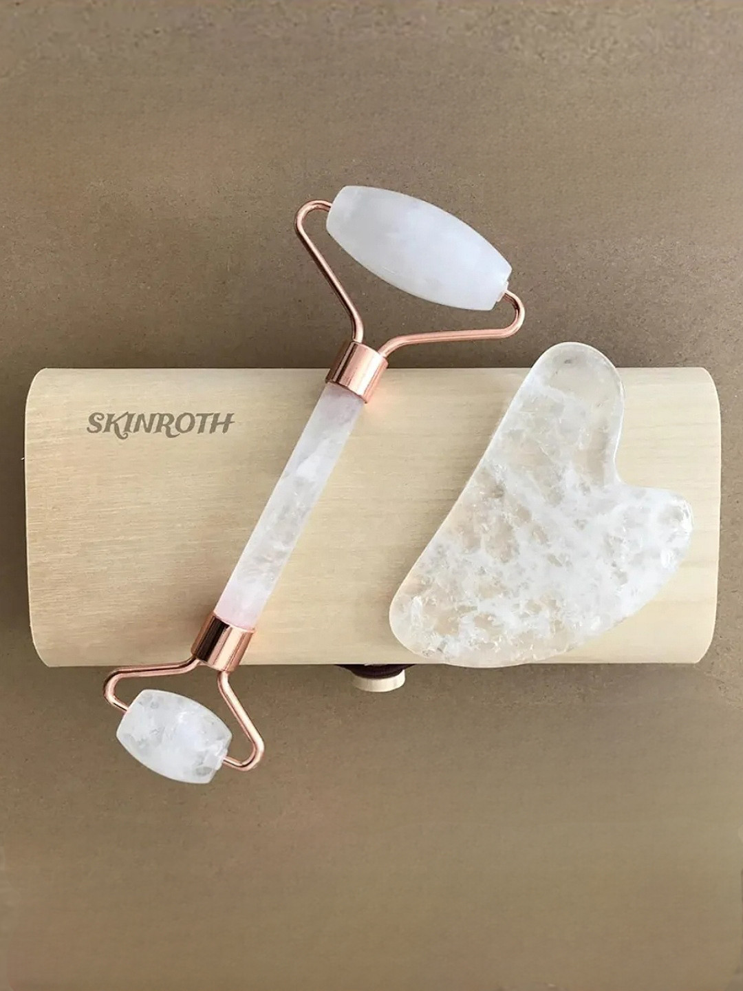 SKINROTH Set Of 2 Grade A+ Rose Quartz Roller & Gua Sha For Face Massager