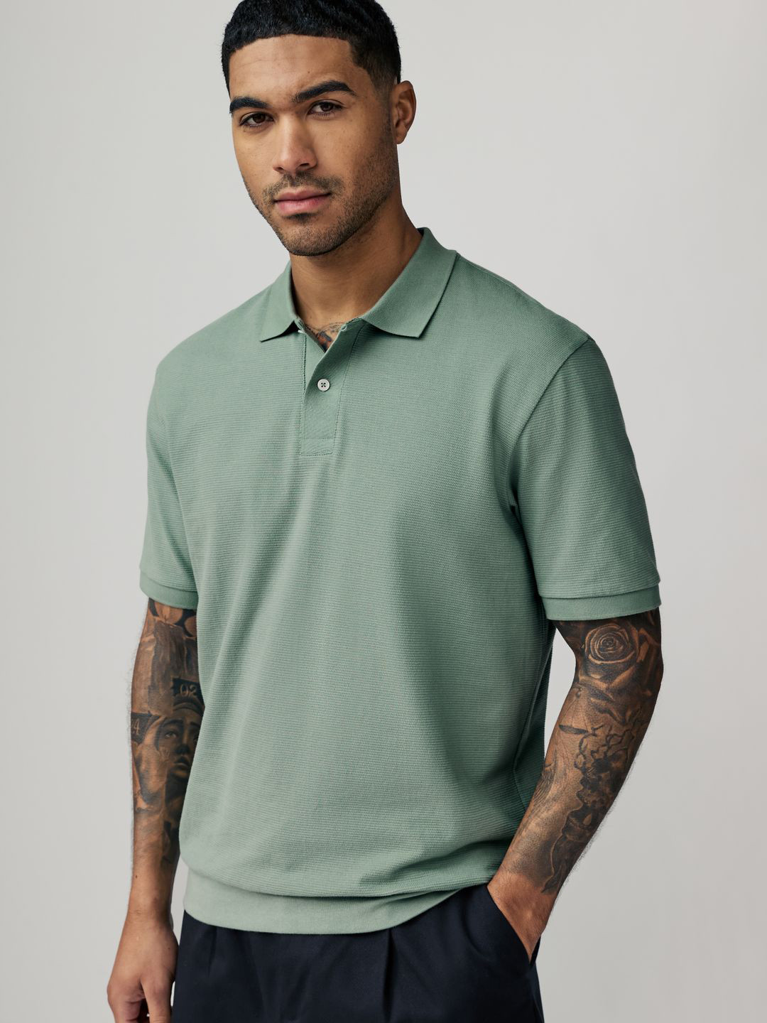 NEXT Textured Polo Collar Pure Cotton Relaxed Fit T-shirt