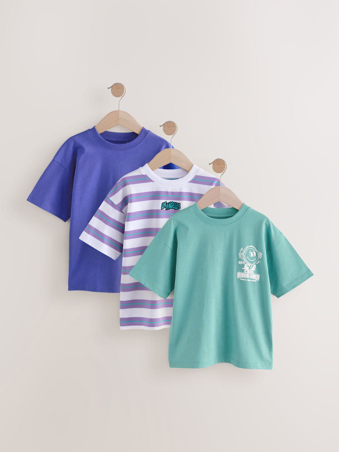 NEXT Boys Pack of 3 Drop-Shoulder Sleeves Pure Cotton T-shirt