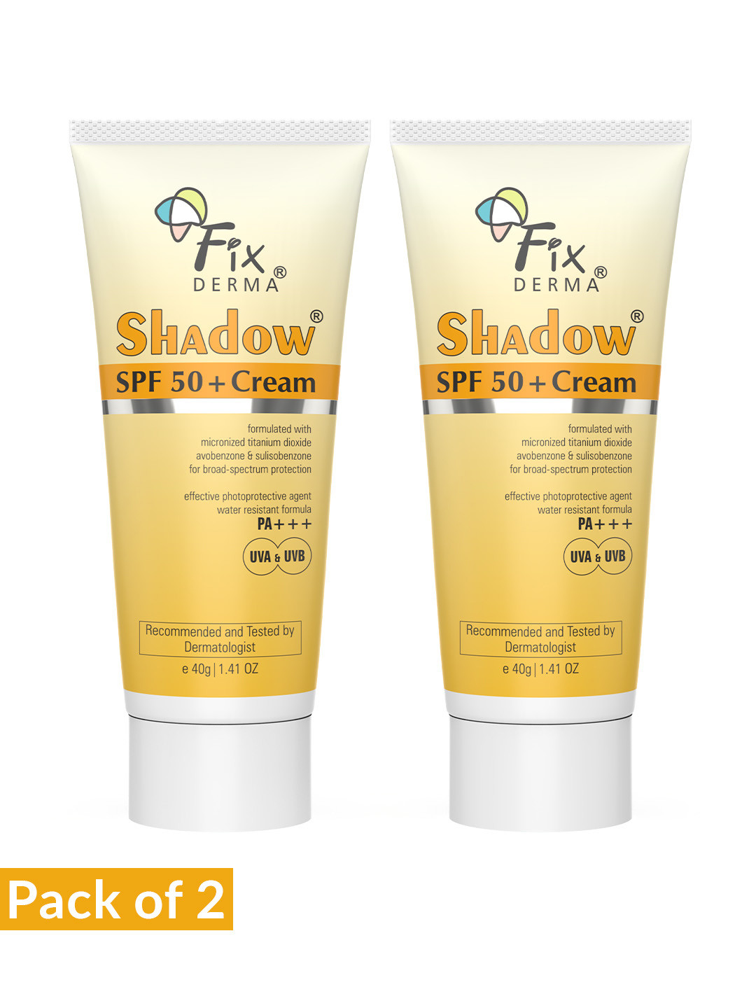 FIXDERMA 2-Pcs Shadow Sunscreen SPF50+ Cream For Dry Skin with PA+++ Protection - 40g each