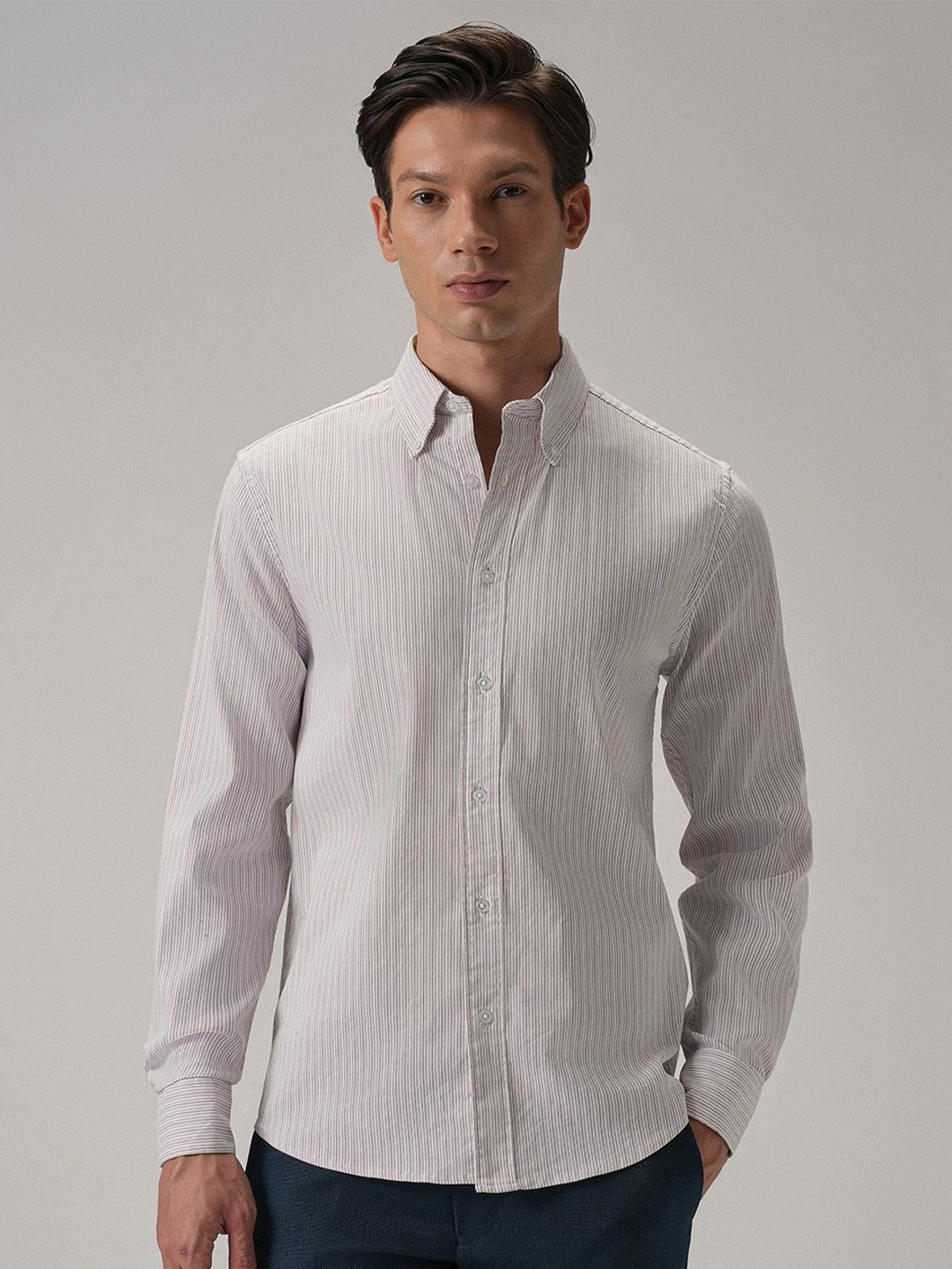 Banana Club Men Classic Slim Fit Opaque Striped Formal Shirt
