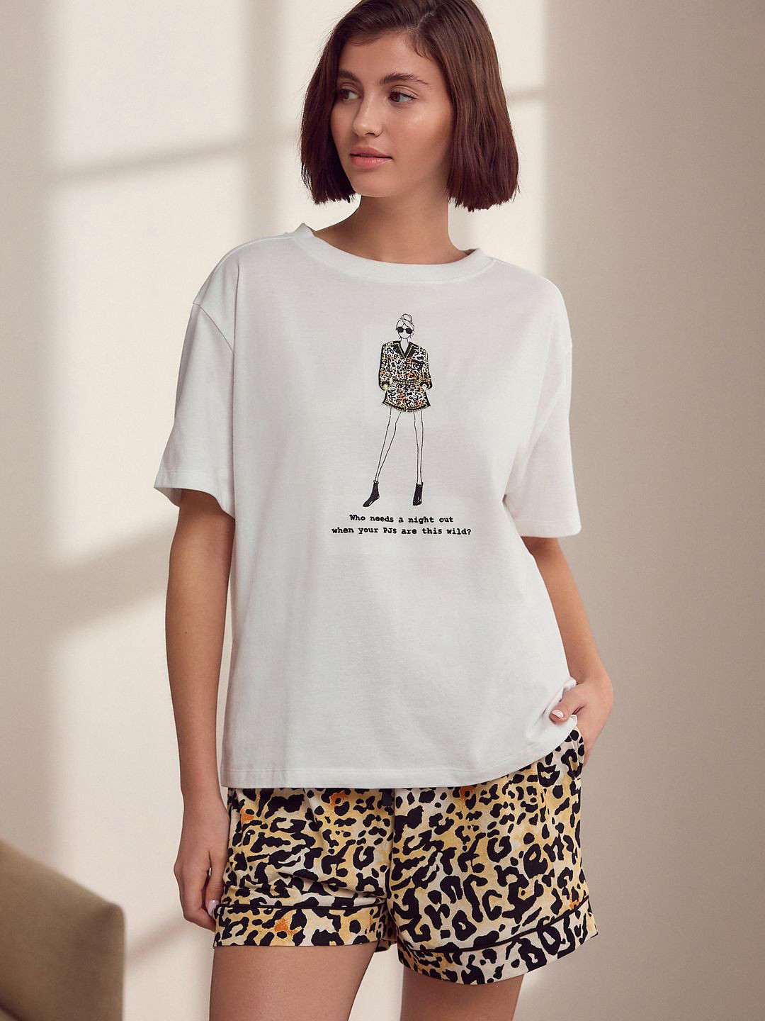 NEXT Leopard Skin Pattern Printed Pure Cotton Night suit