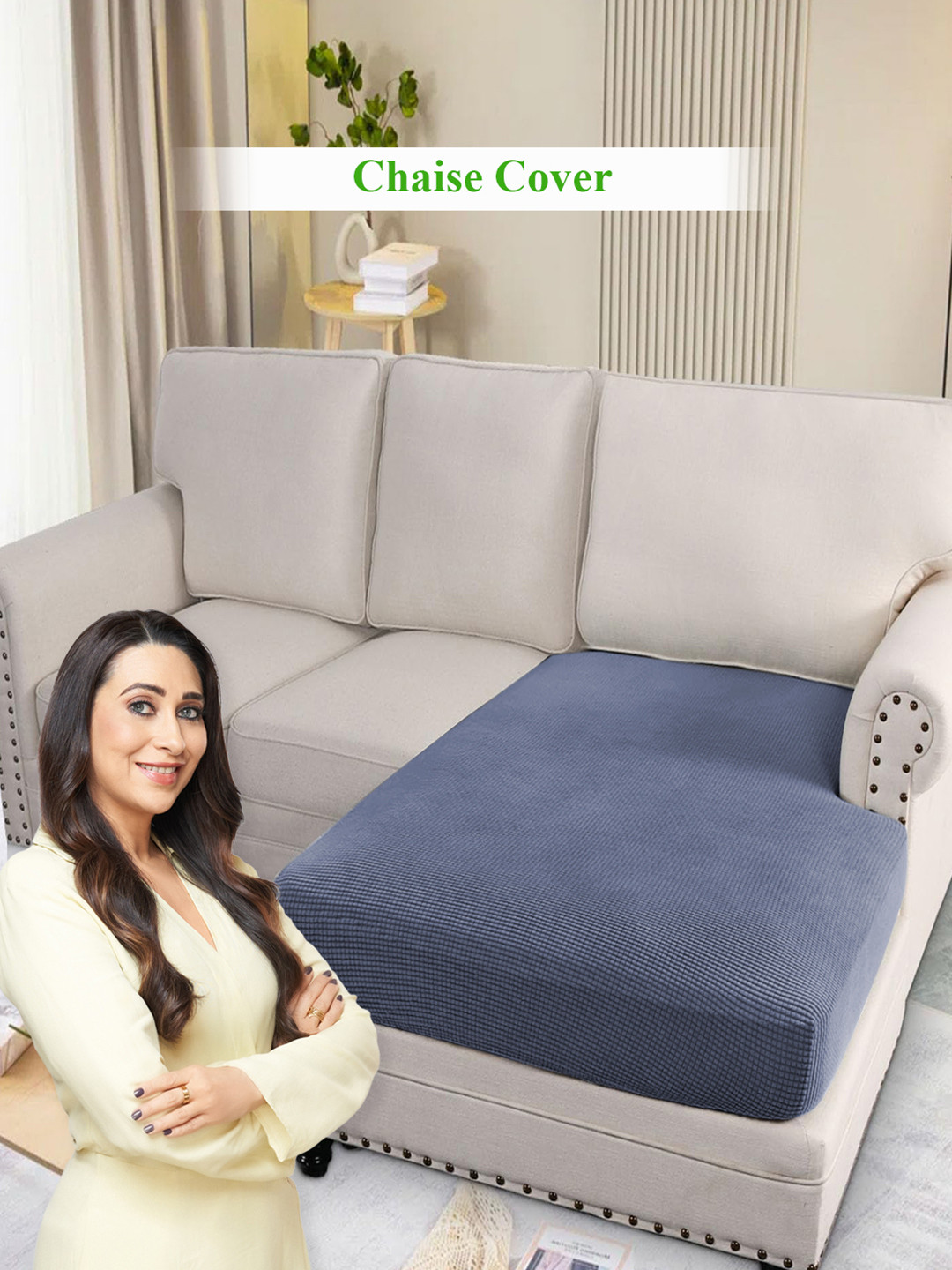 HOKIPO Grey Jacquard Chaise Cover for L Shaped Sofa