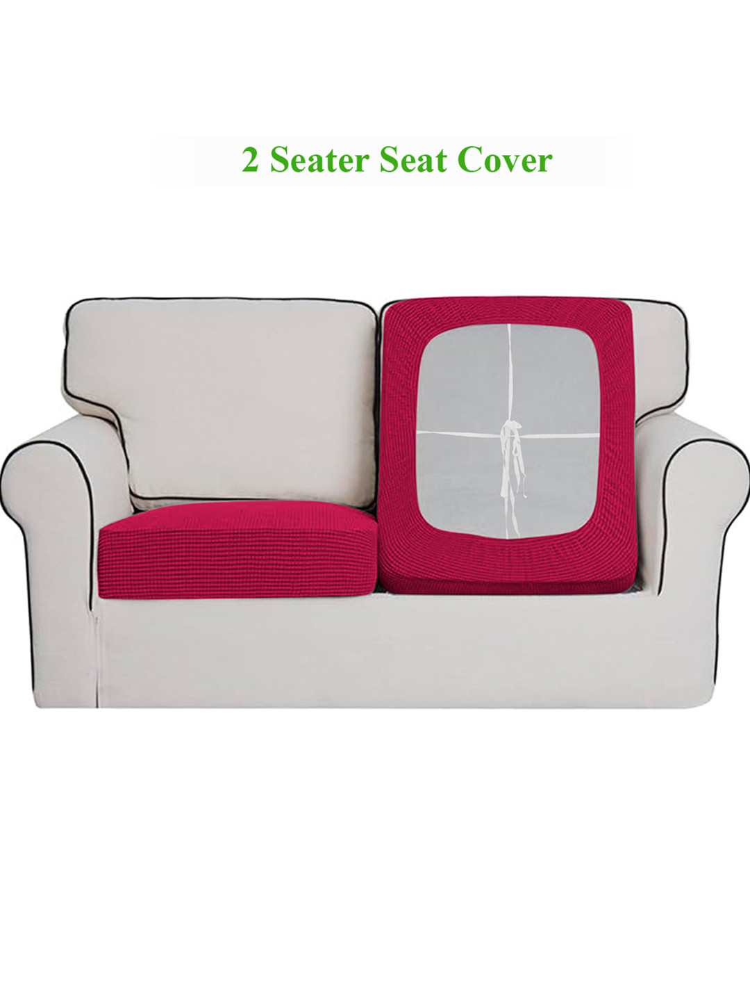 HOKIPO Maroon 2 Pieces Jacquard 2 Seater Sofa Seat Cushion Covers