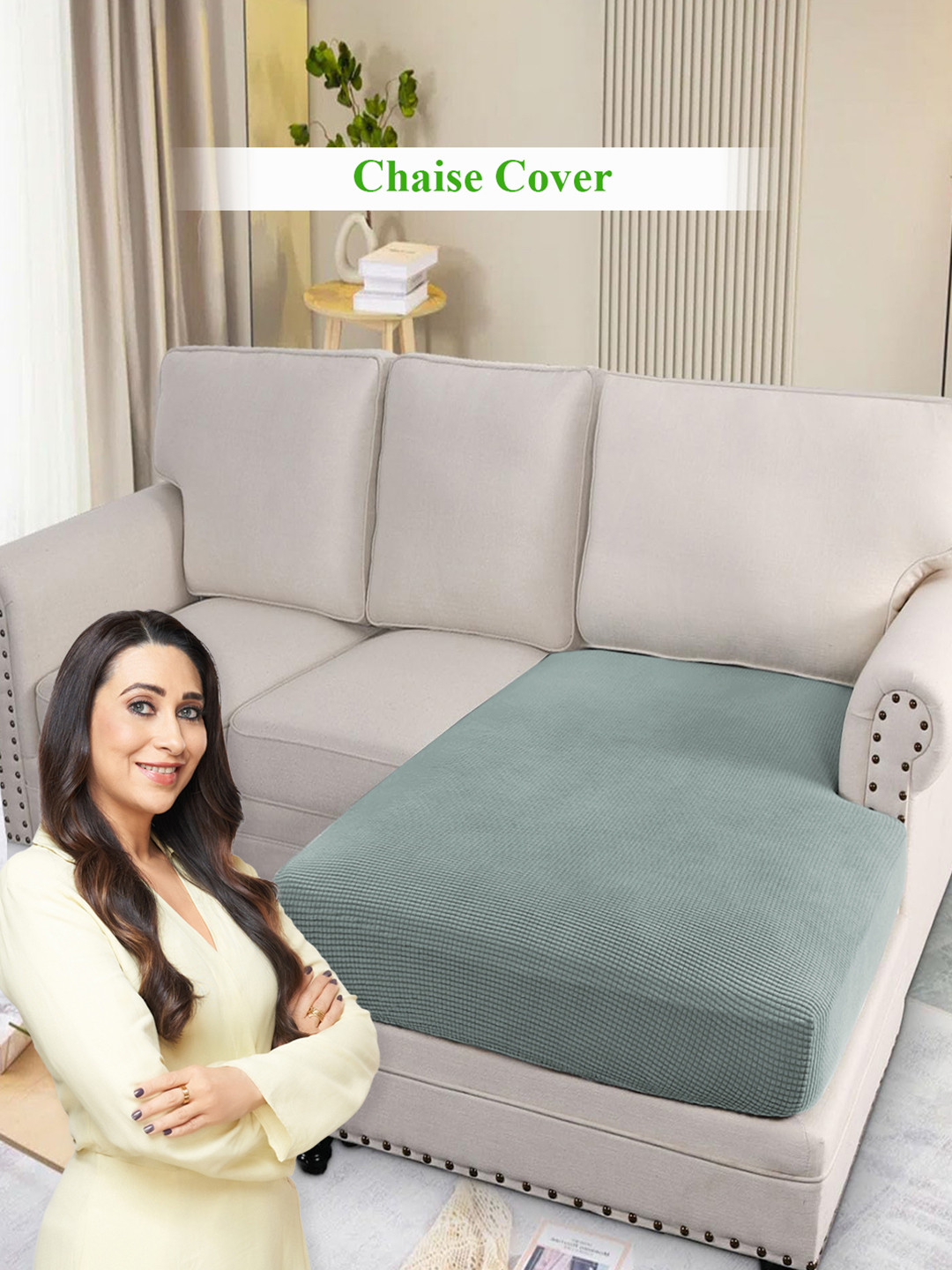 HOKIPO Green Jacquard Chaise Cover for L Shaped Sofa