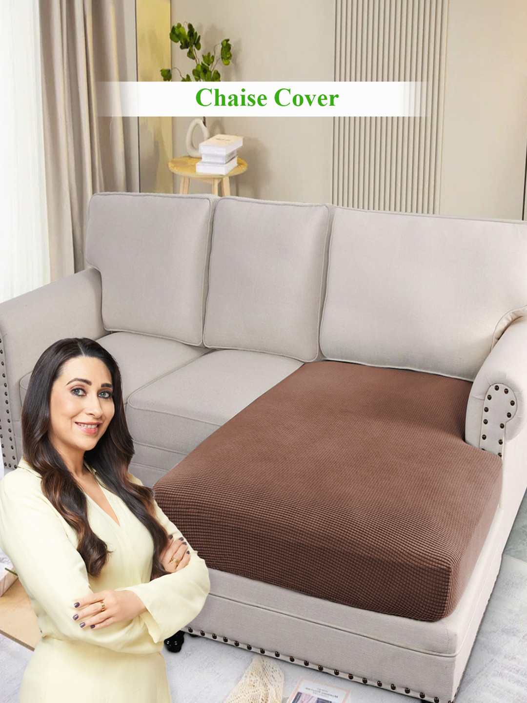 HOKIPO Brown Jacquard Chaise Cover for L Shaped Sofa