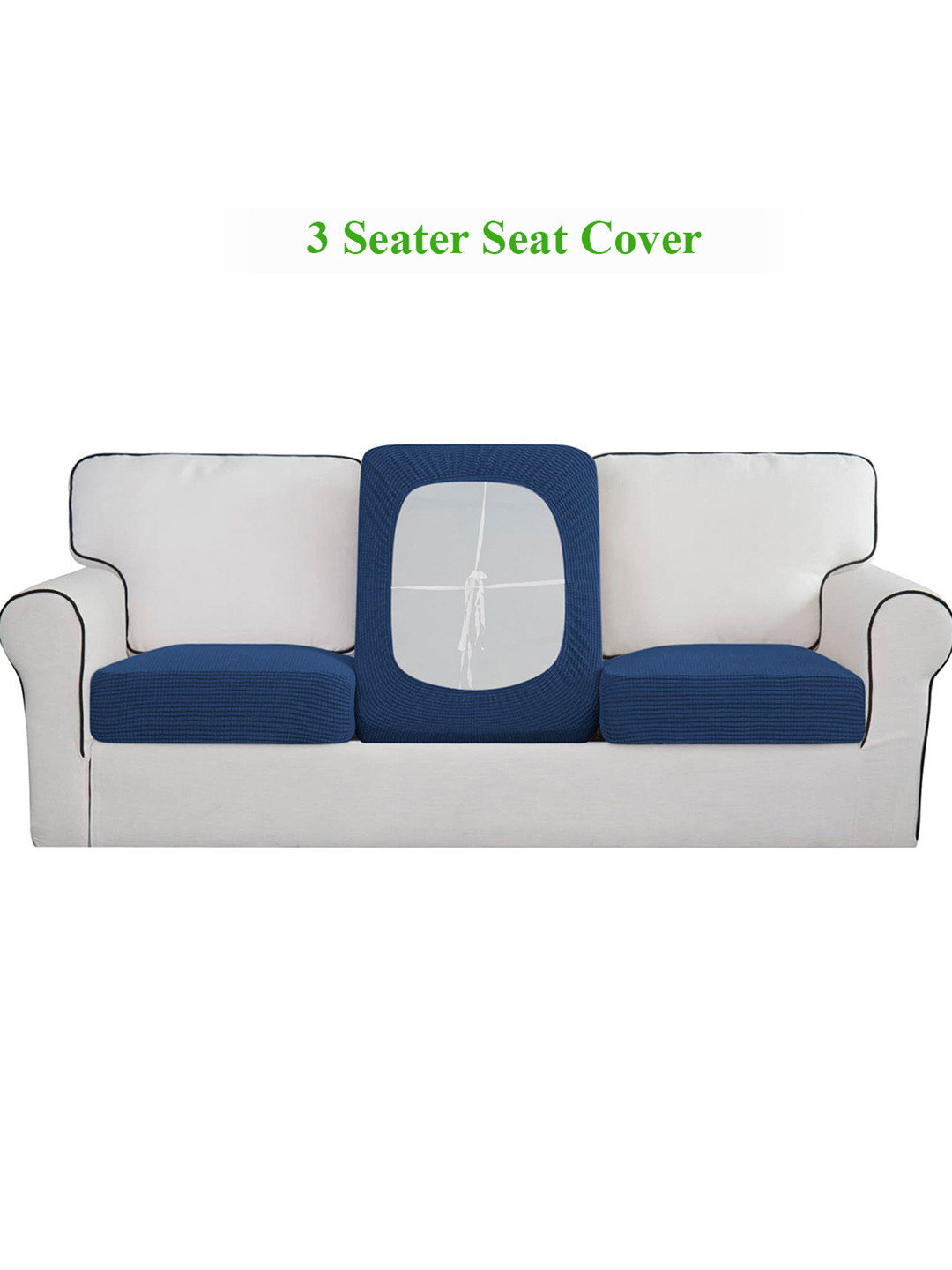 HOKIPO Navy Blue 3 Pieces Jacquard 3 Seater Sofa Seat Cushion Covers