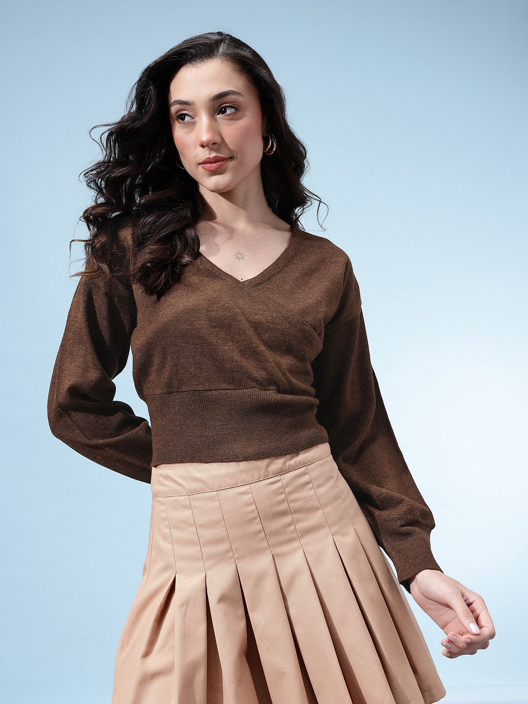 glitchez Wrap V-Neck Crop Oversized  Pullover