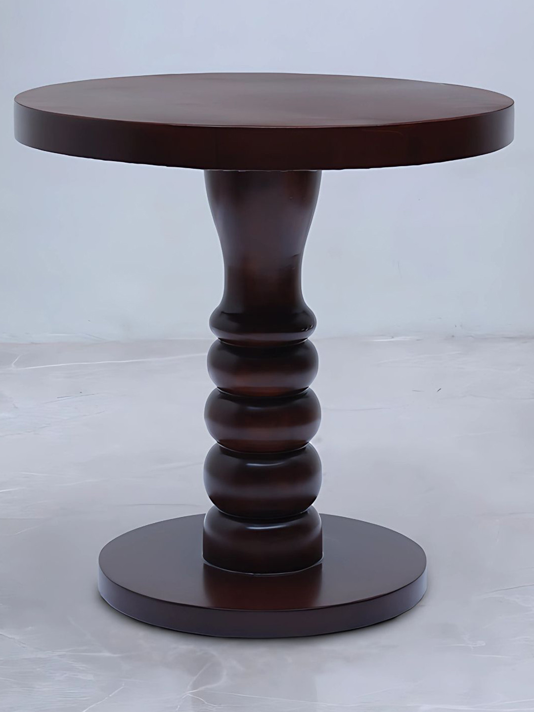DZYN Furnitures Ornate Teak Brown Round Shaped Melamine Wooden Coffee Table
