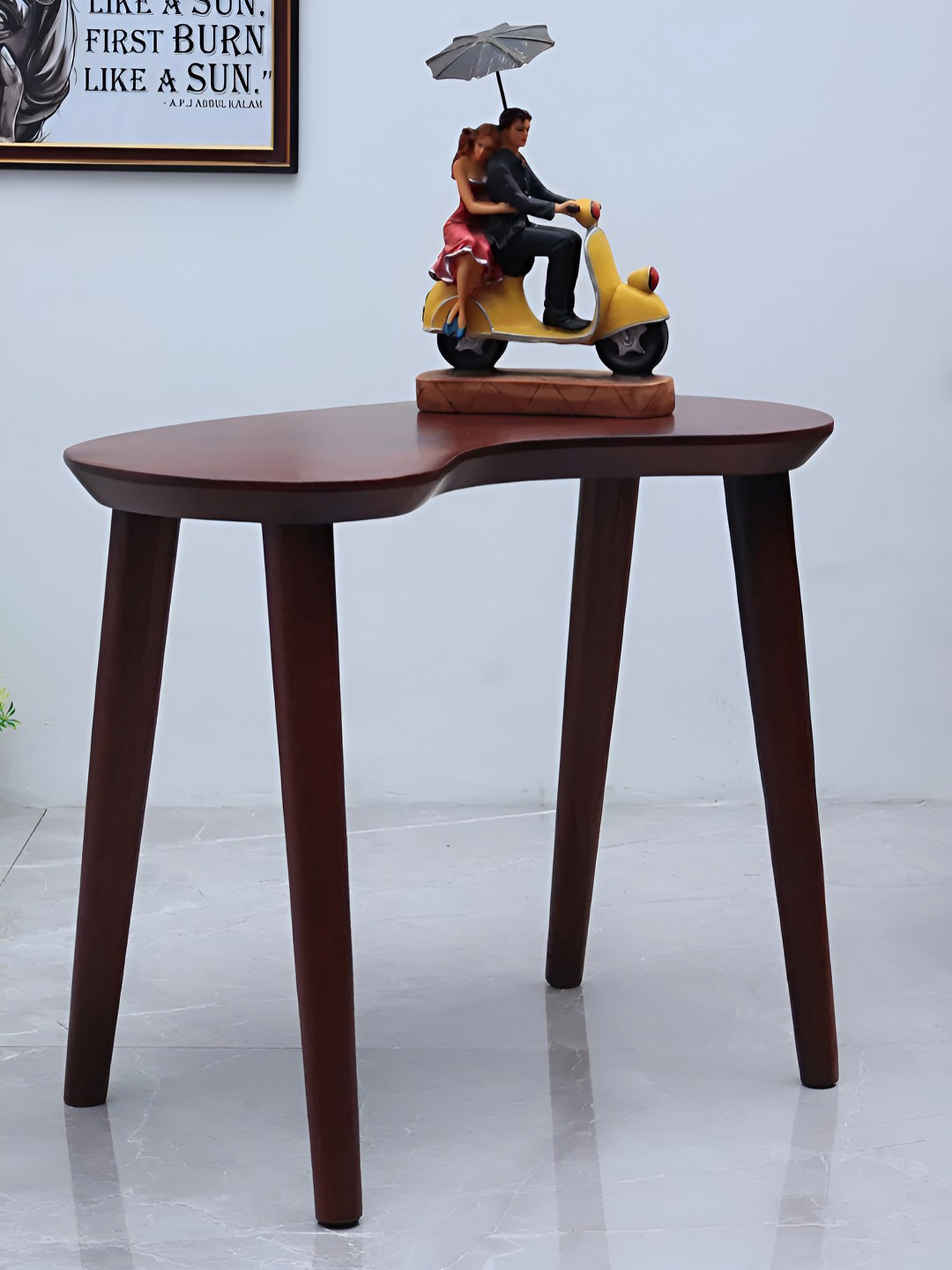 DZYN Furnitures Luna Teak Brown Abstract Shaped Melamine Wooden Coffee Table