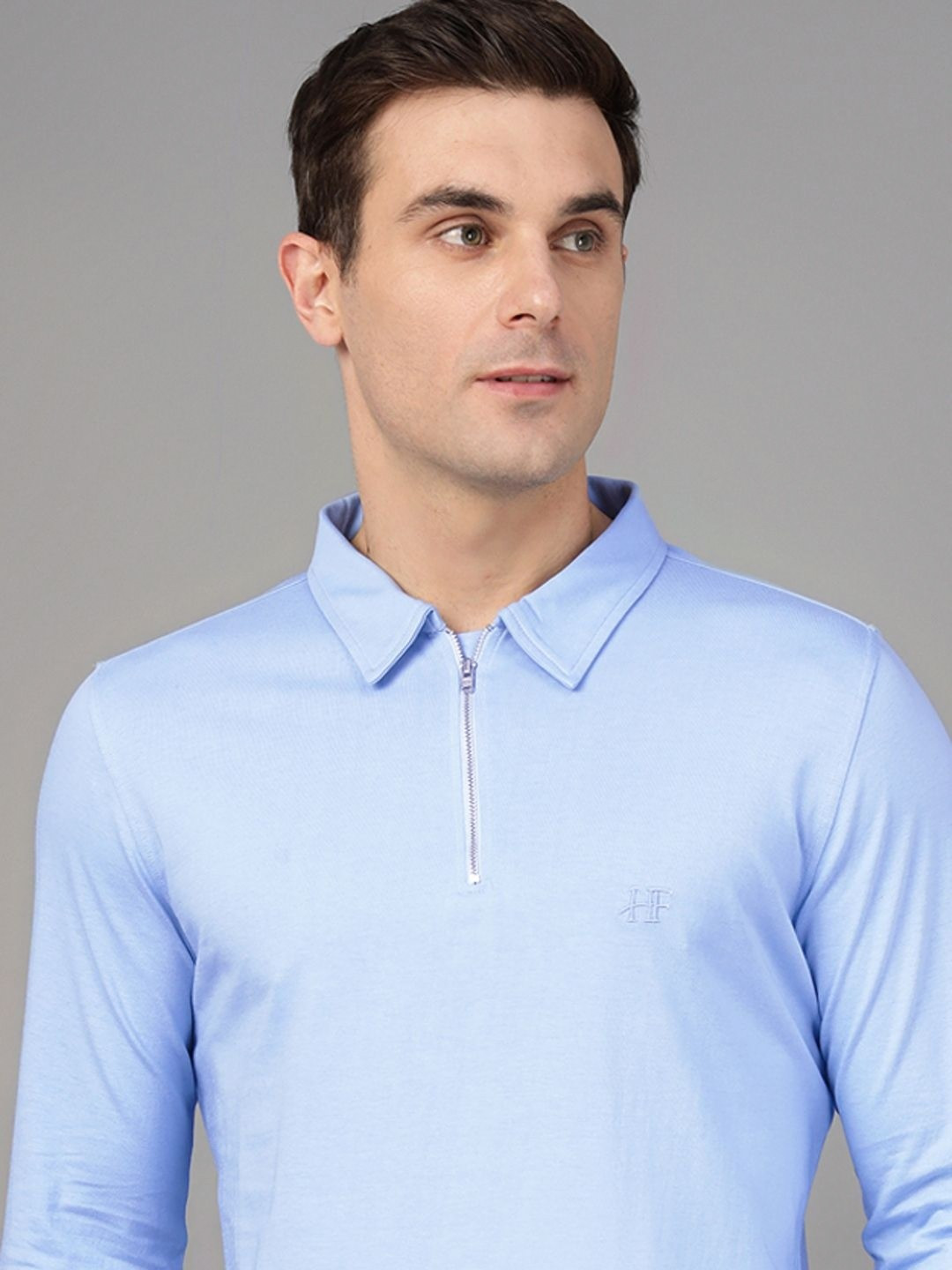 Hancock Men Half Zipper Pure Cotton Bio Finish Slim Fit T-shirt