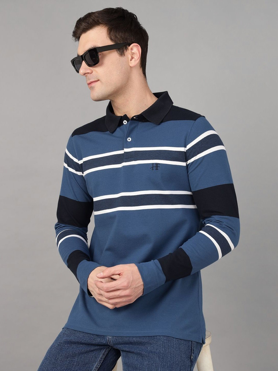 Hancock Men Striped Polo Collar Slim Fit T-shirt