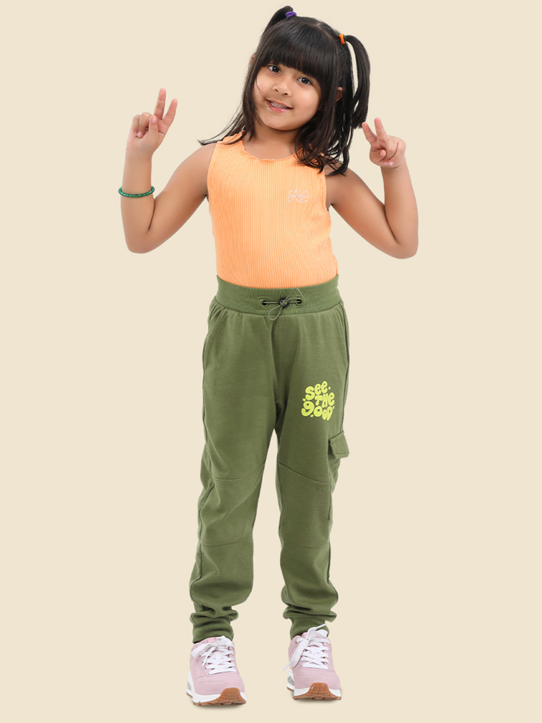 SuperBottoms Unisex Premium Cotton Joggers for Kids Stretchable Baby Track Pants - Olive